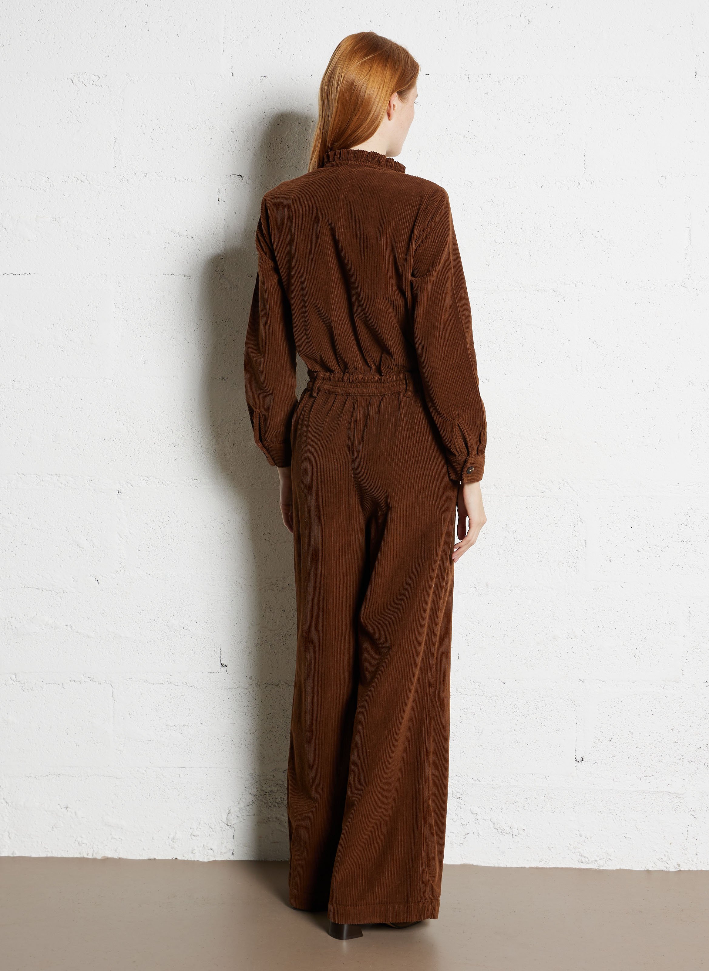 Combinaison col victorien en velours côtelé I CODE Marron