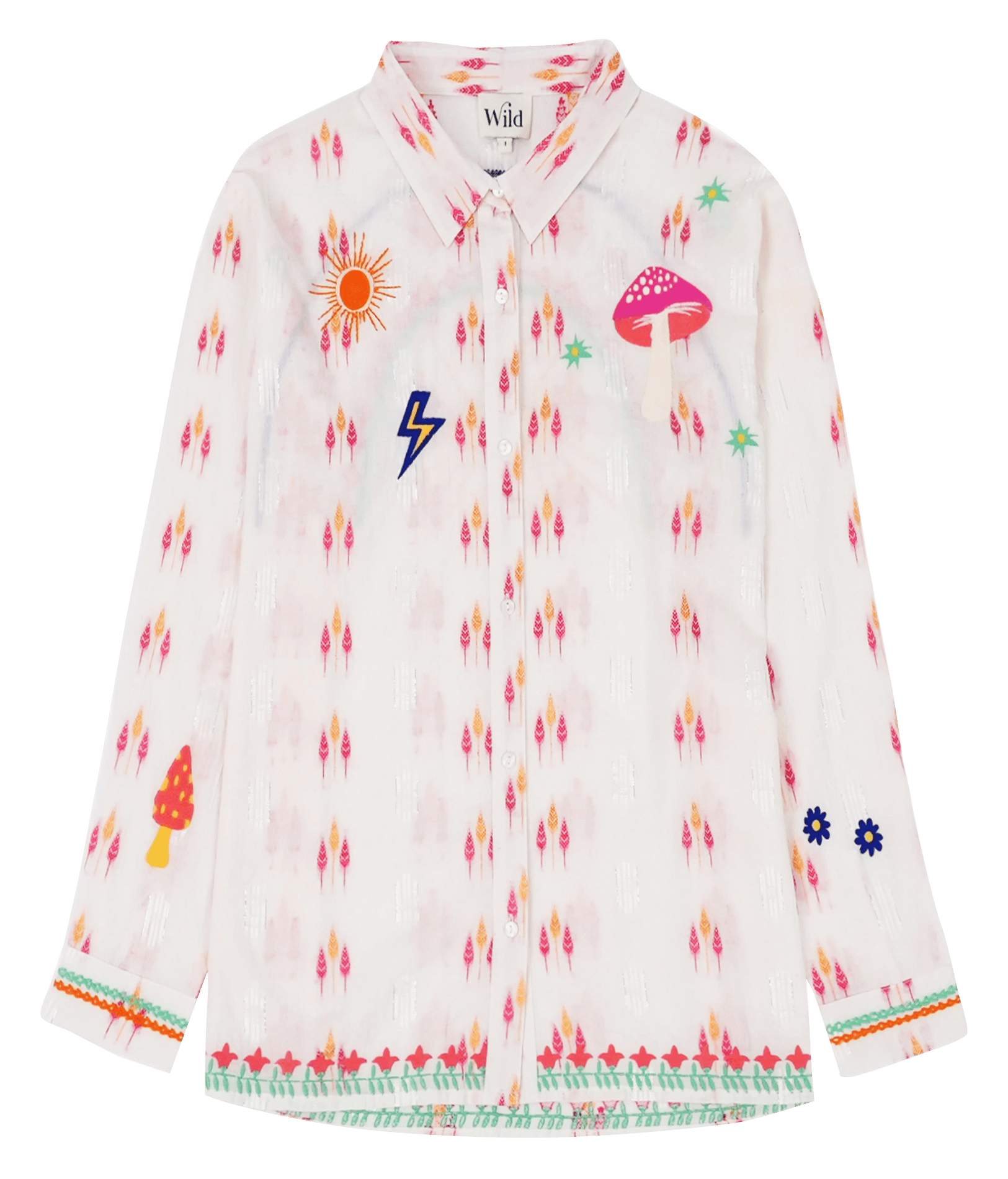 Straight classic collar shirt in printed blended cotton WILD White