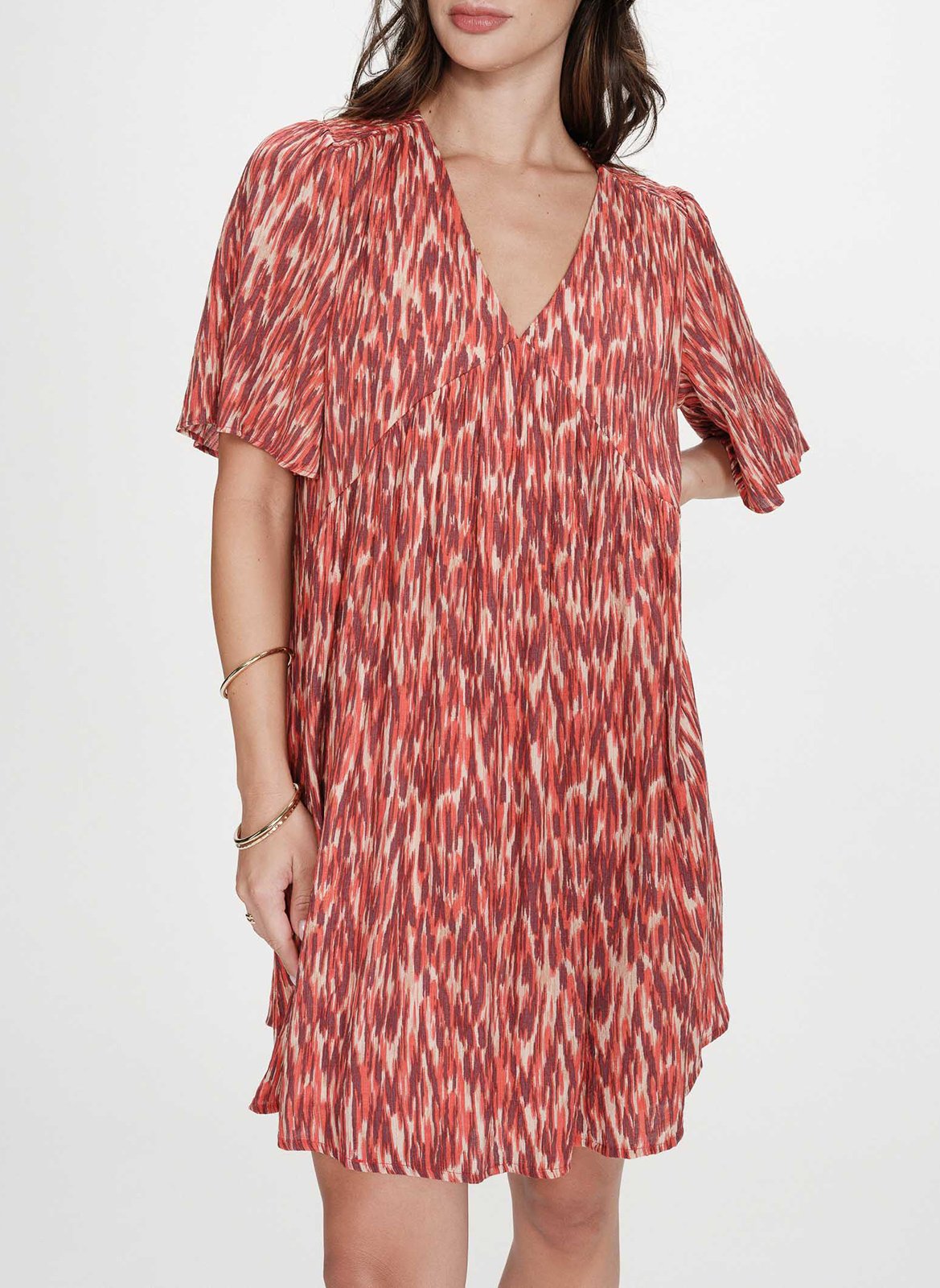 Korte, wijde jurk met V-hals en print GRACE ET MILA Rood