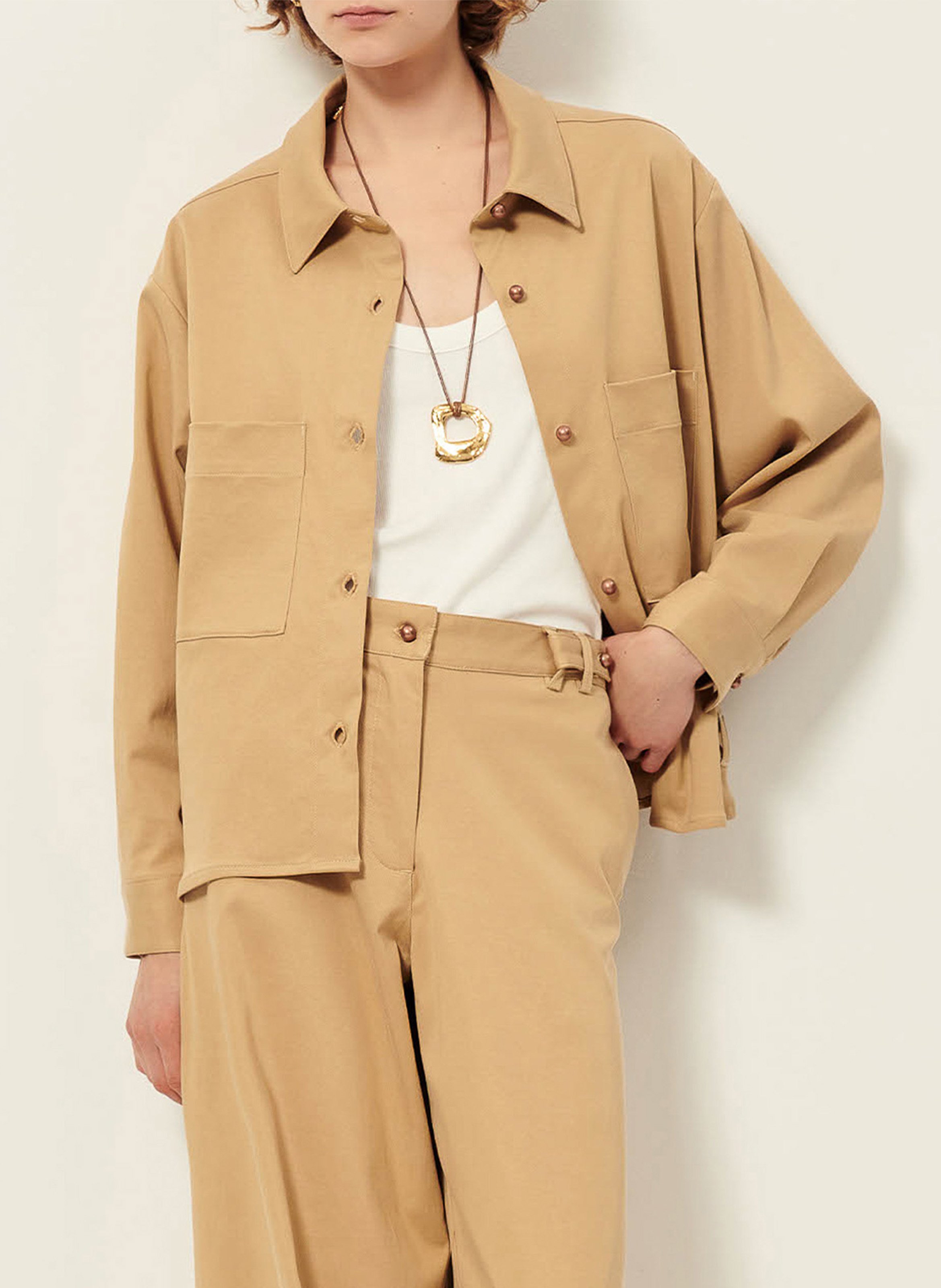 Straight-cut jacket with classic collar SESSUN Beige