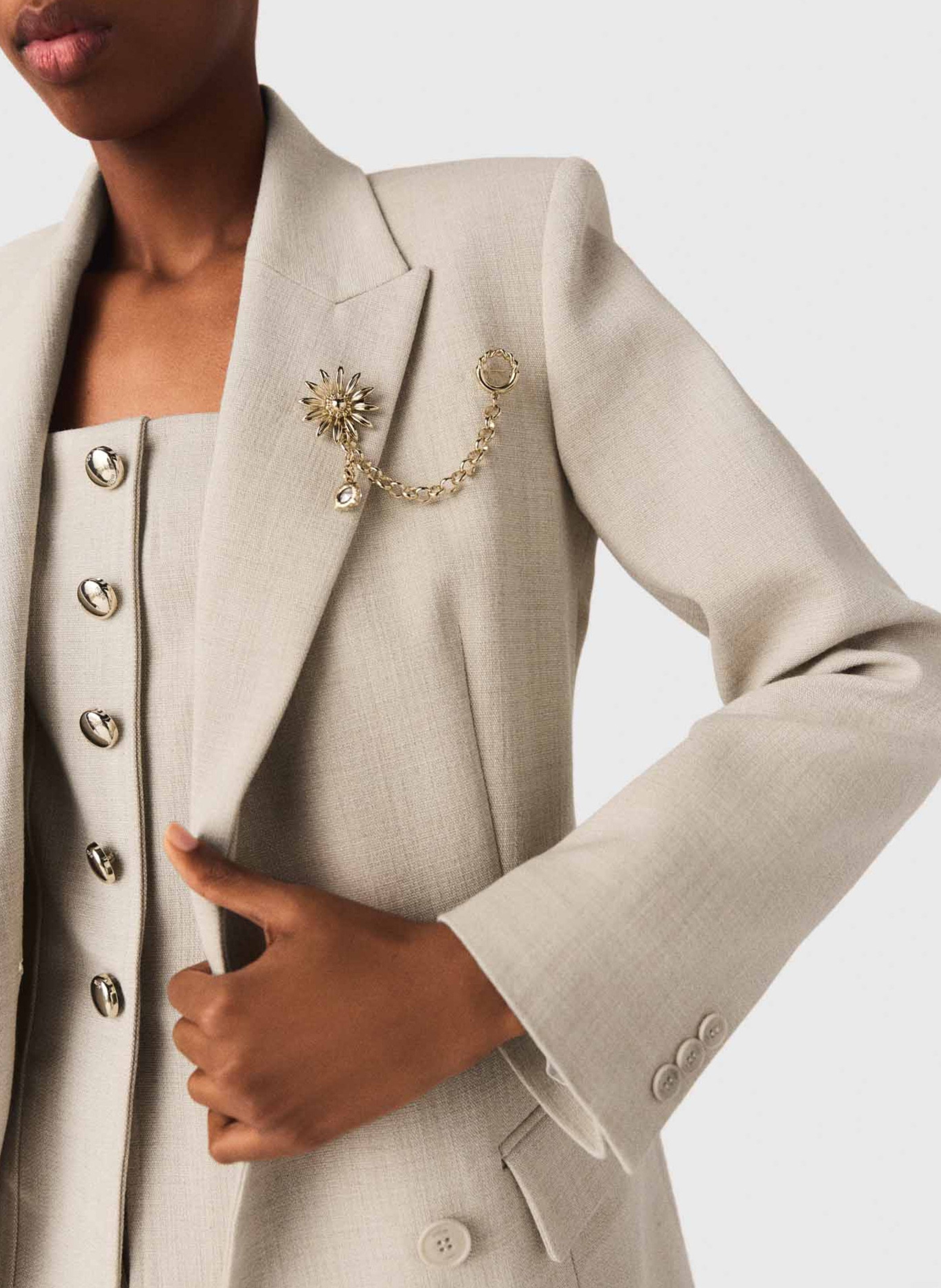 Veste col tailleur MAJE Beige