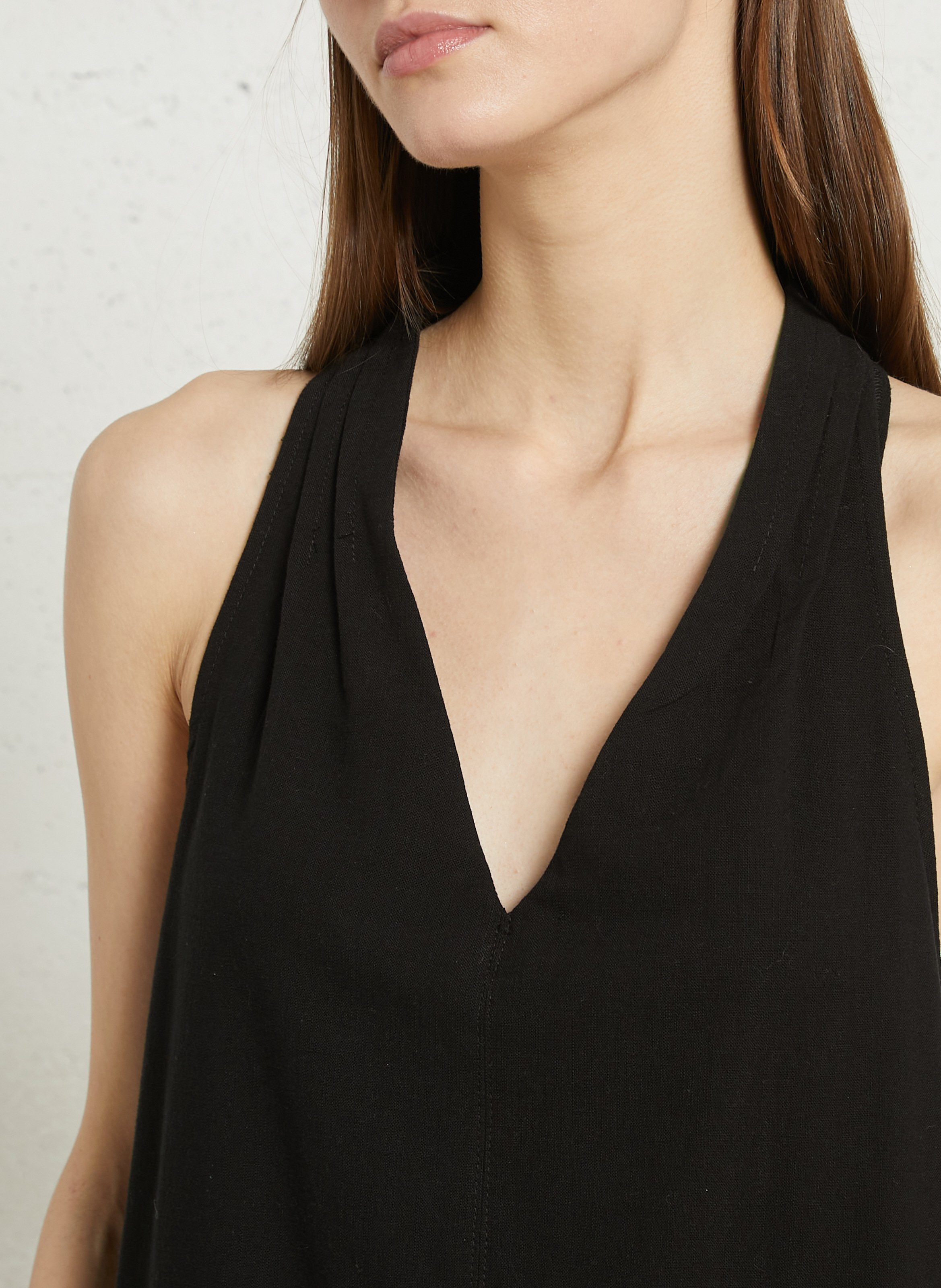 Robe courte à détail dentelle en lin mélangé SEE U SOON Noir