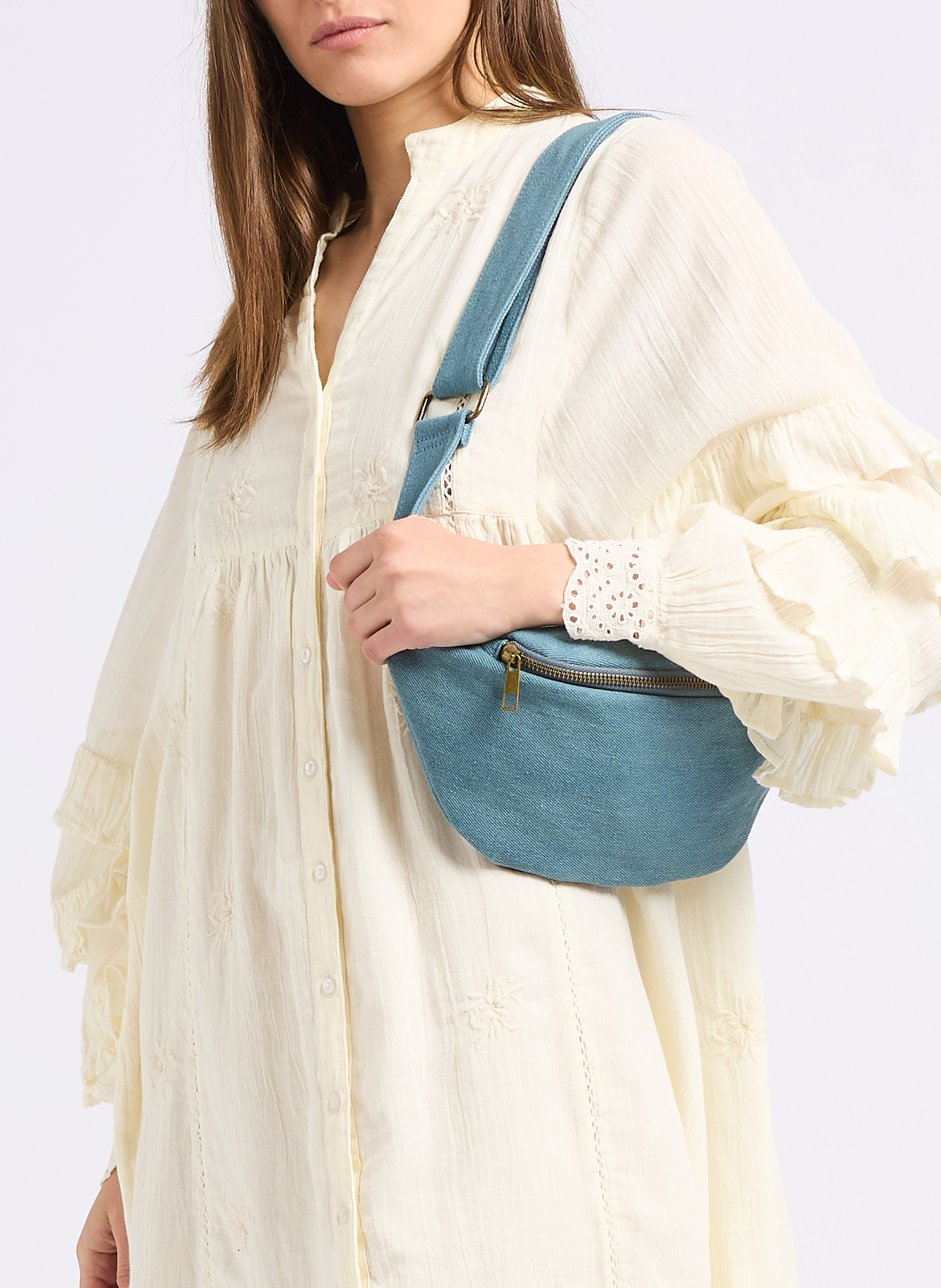 Cotton waist bag PIECES Blue