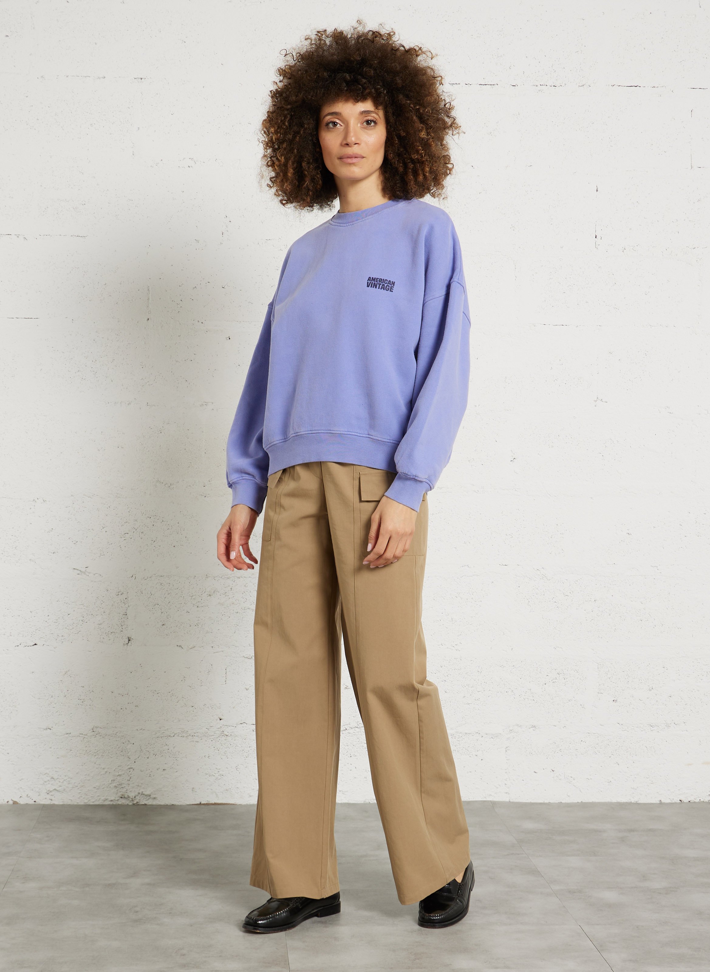 Weit geschnittenes Rundhals-Sweatshirt aus Baumwolle mit Siebdruck AMERICAN VINTAGE Blau