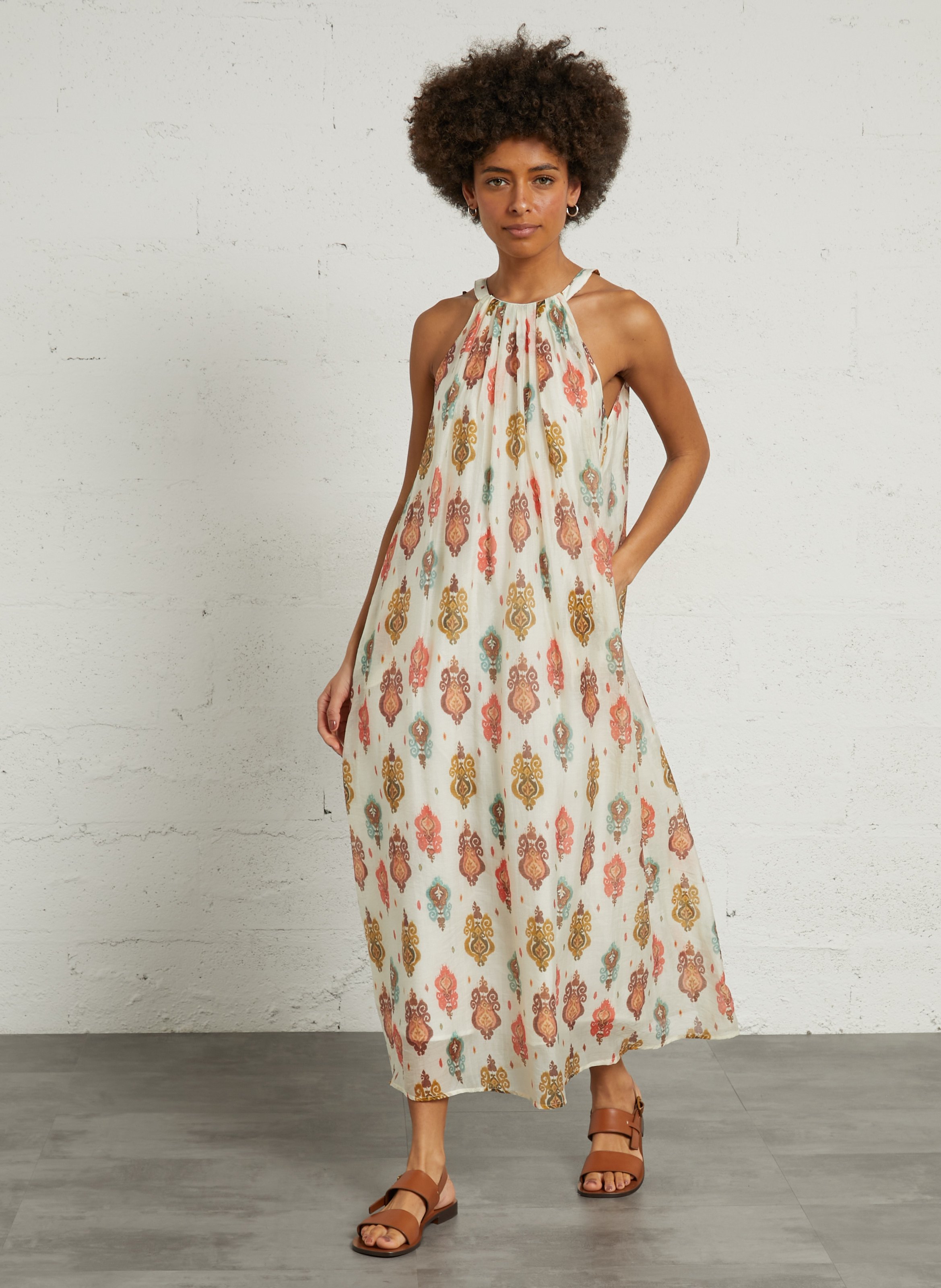Long printed round-neck dress THE KORNER Multicolored