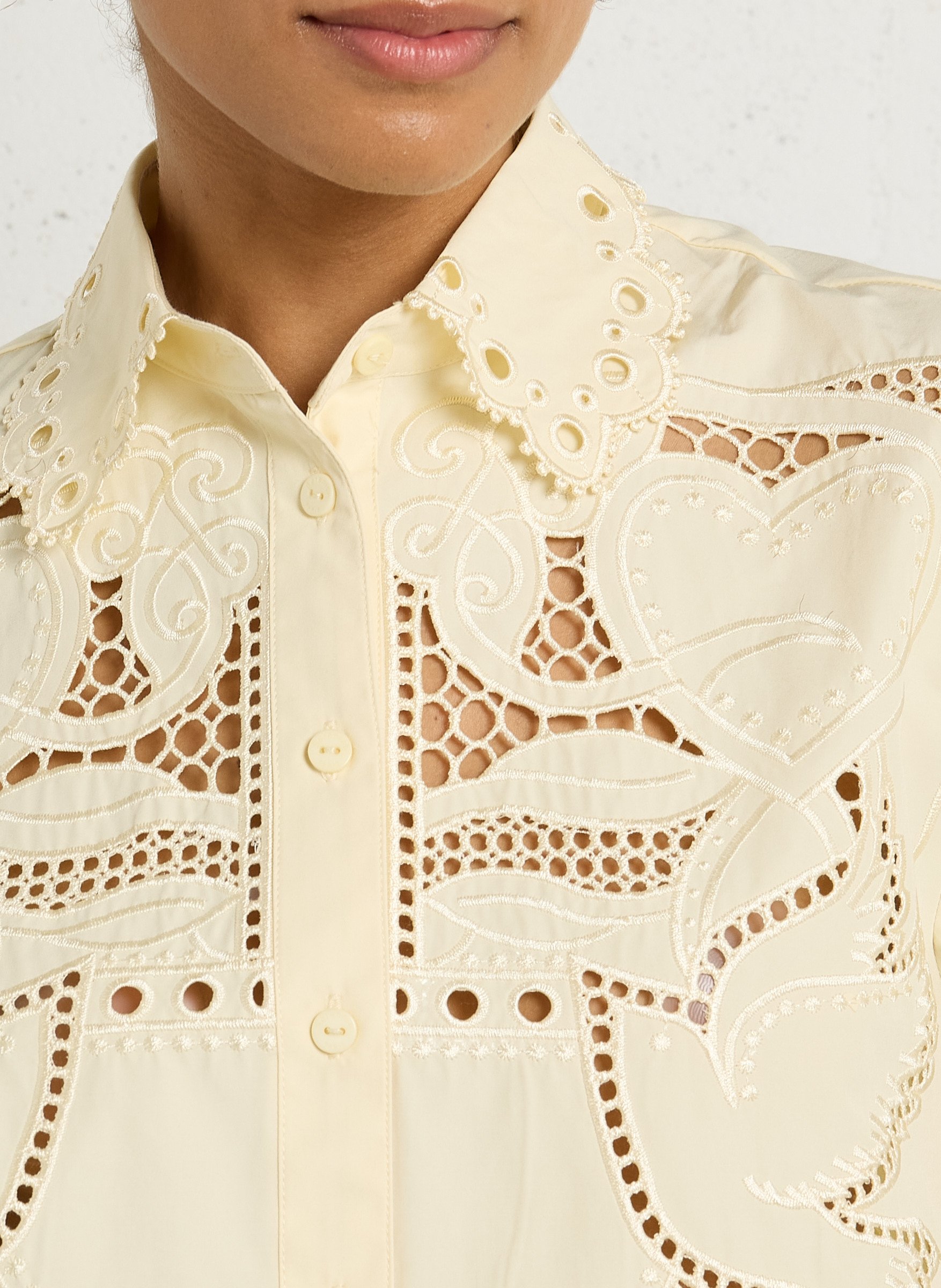 Chemise courte à broderie anglaise BERENICE Jaune