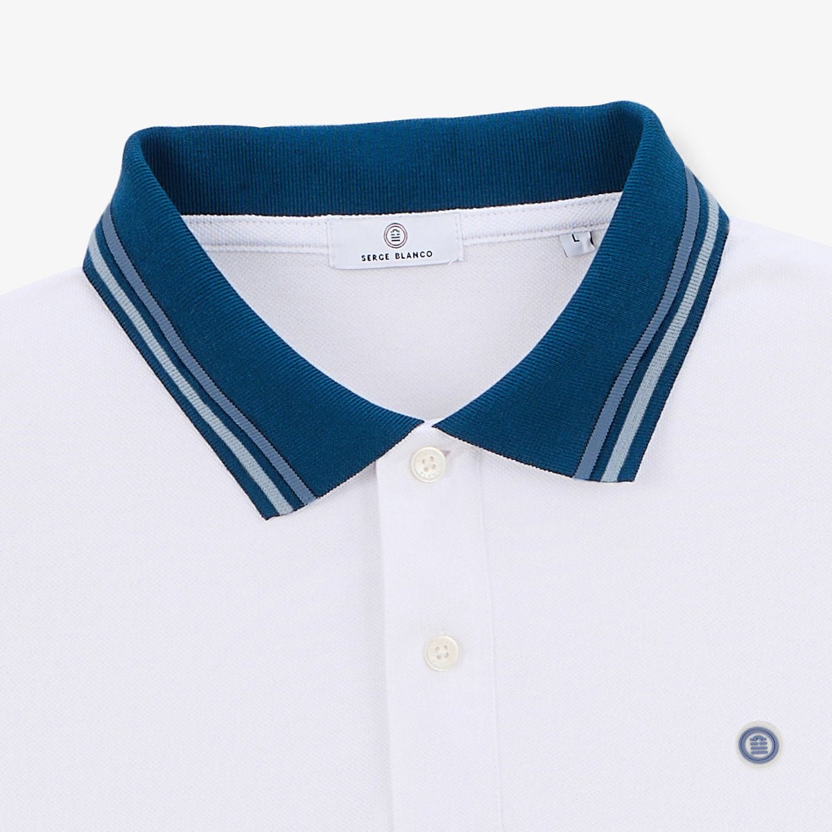 Short-sleeved polo shirt in piqué cotton with two-tone details SERGE BLANCO White