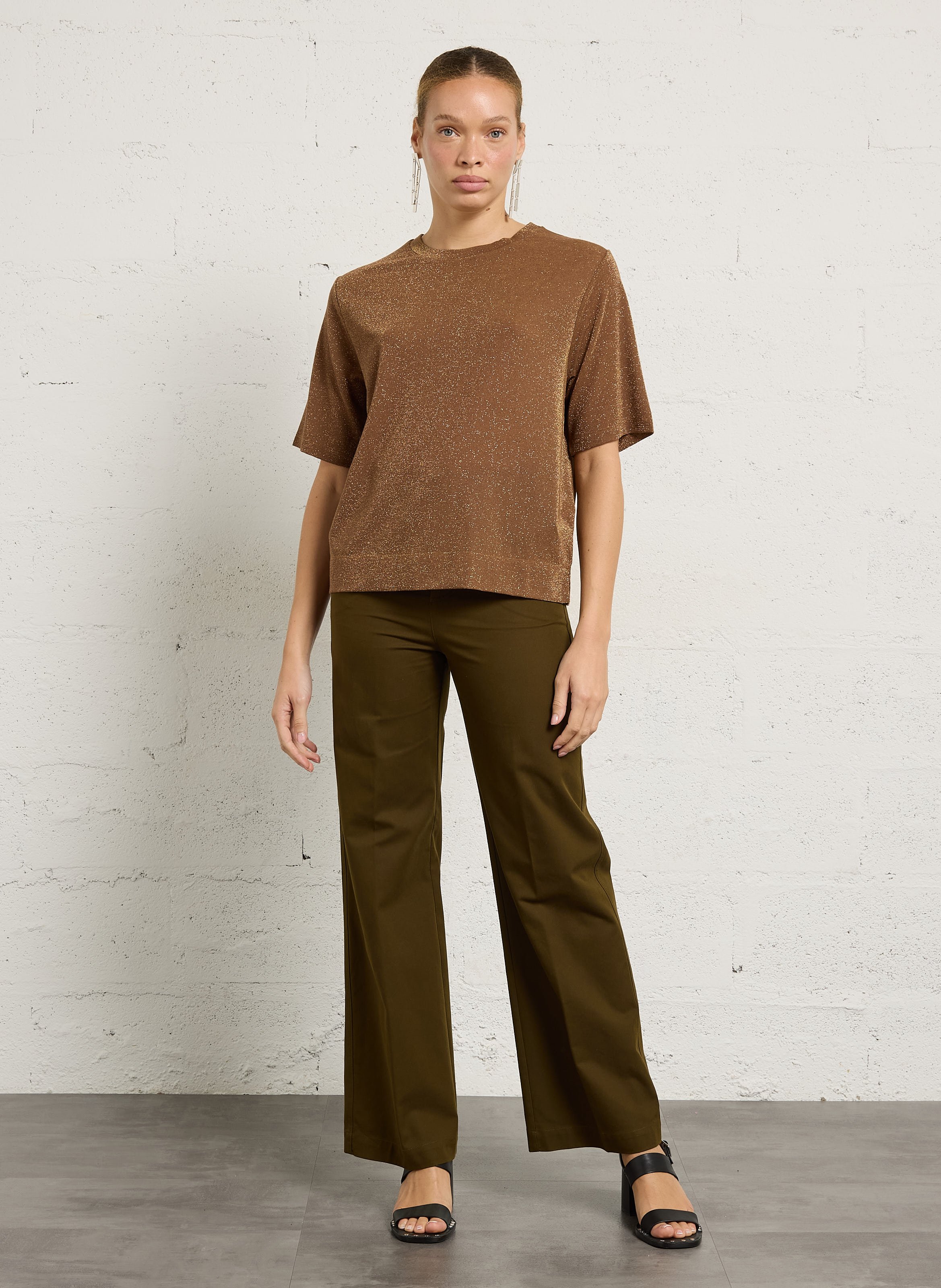 Tee-shirt ample col rond métallisé  MOMONI Beige