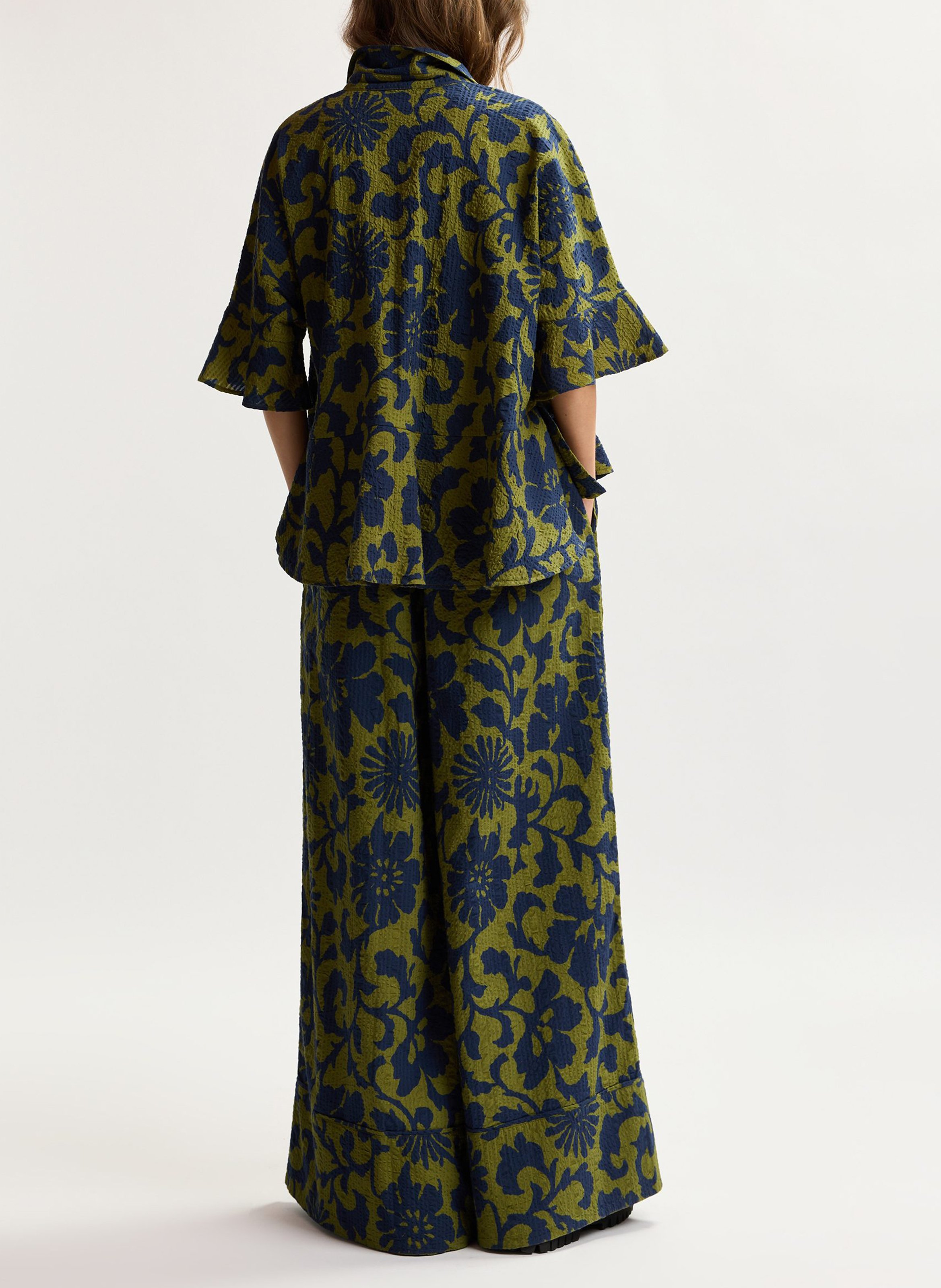 Chemise évasée à motifs en coton Vert