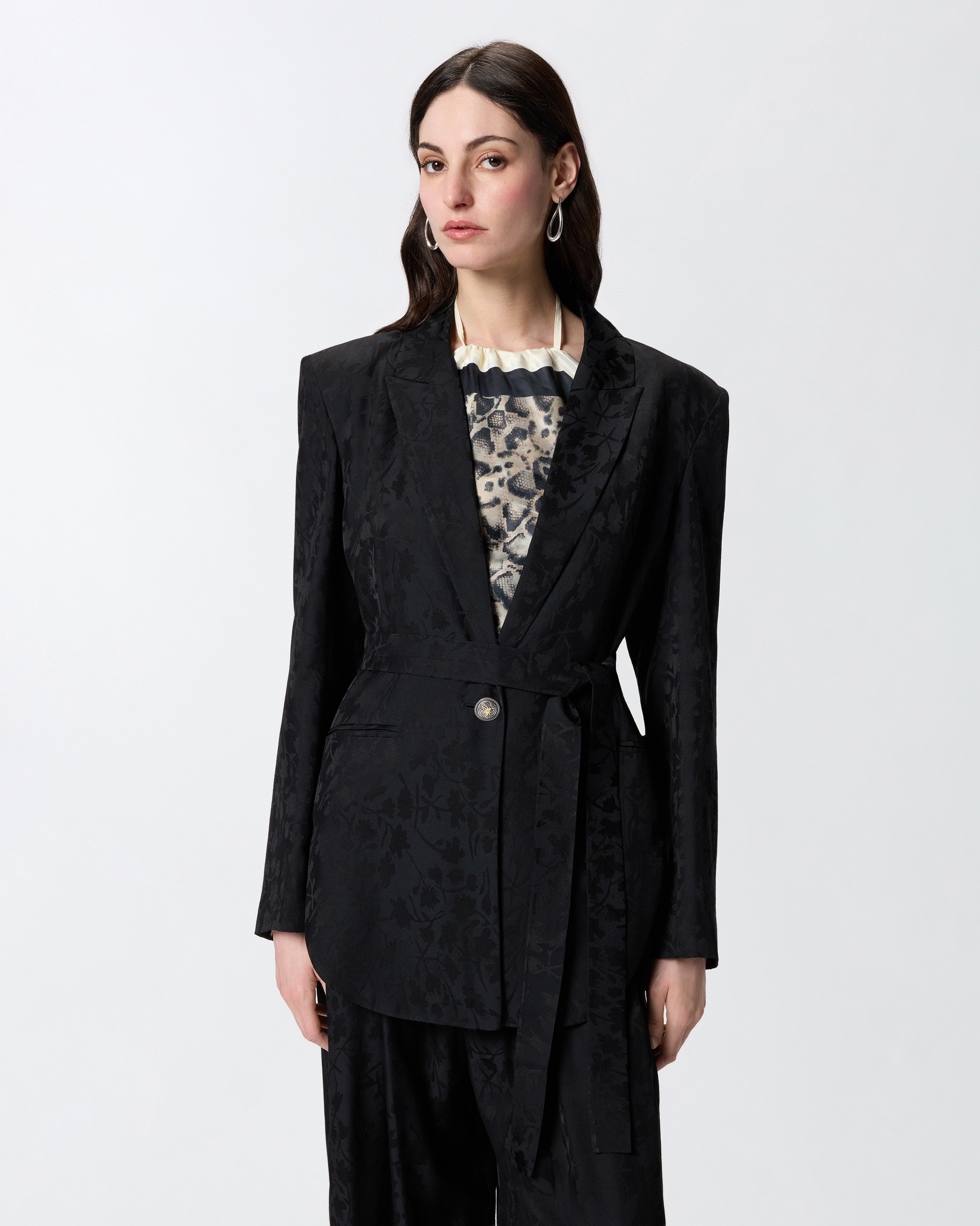 Veste kimono en jacquard fleuri PINKO Noir