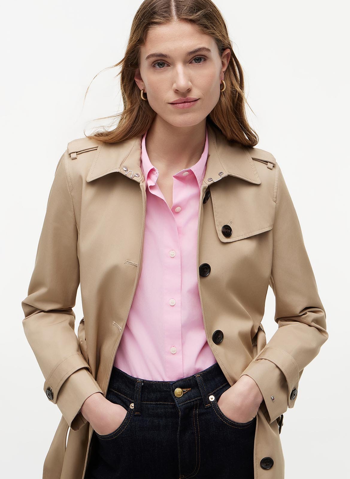 Straight trench coat in organic cotton TOMMY HILFIGER Beige
