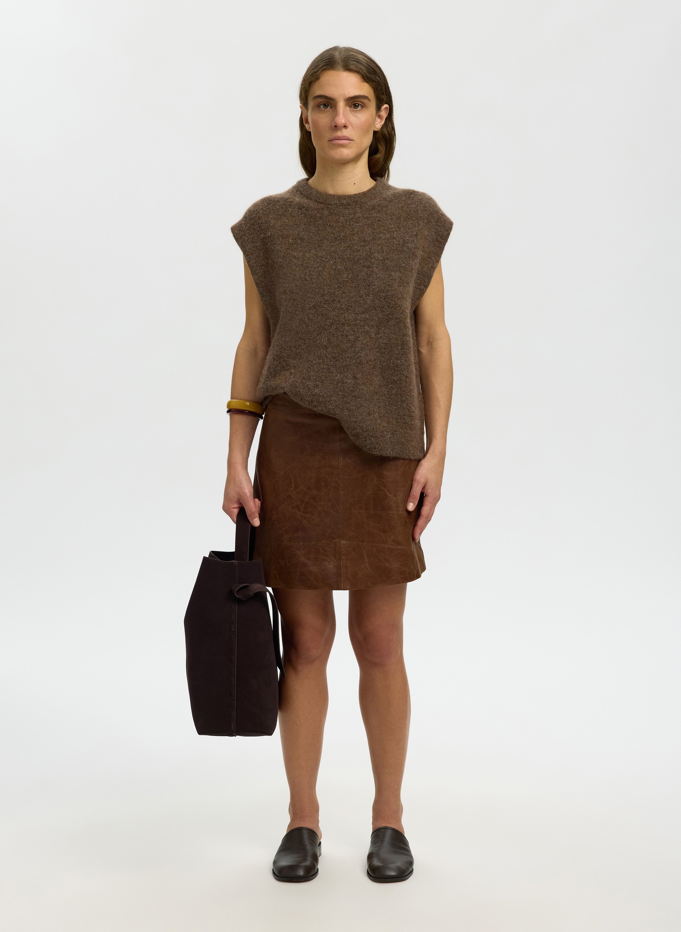 Pull droit en laine mélangée SELECTED Marron
