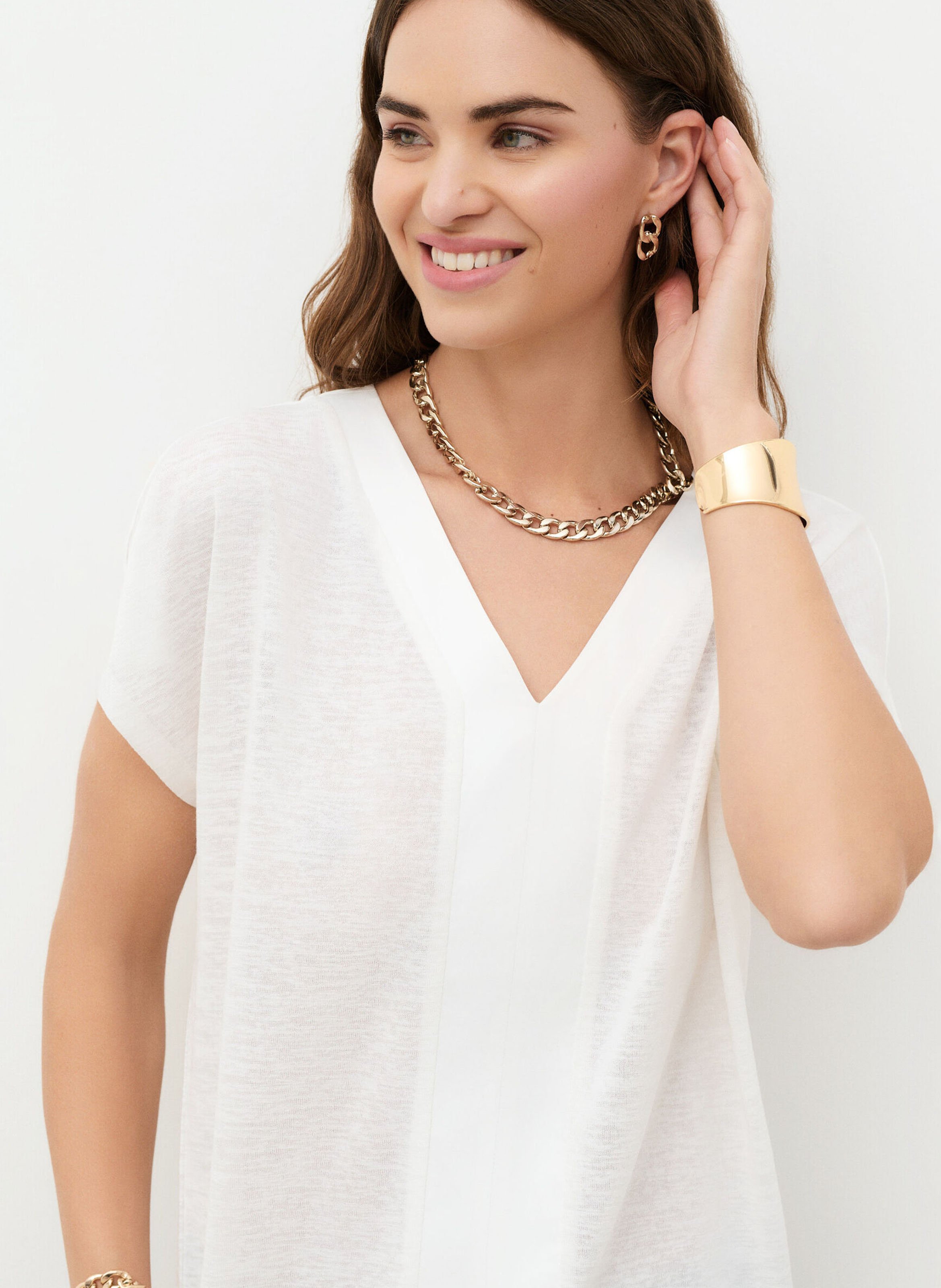 Tee-shirt col v CAROLL Beige