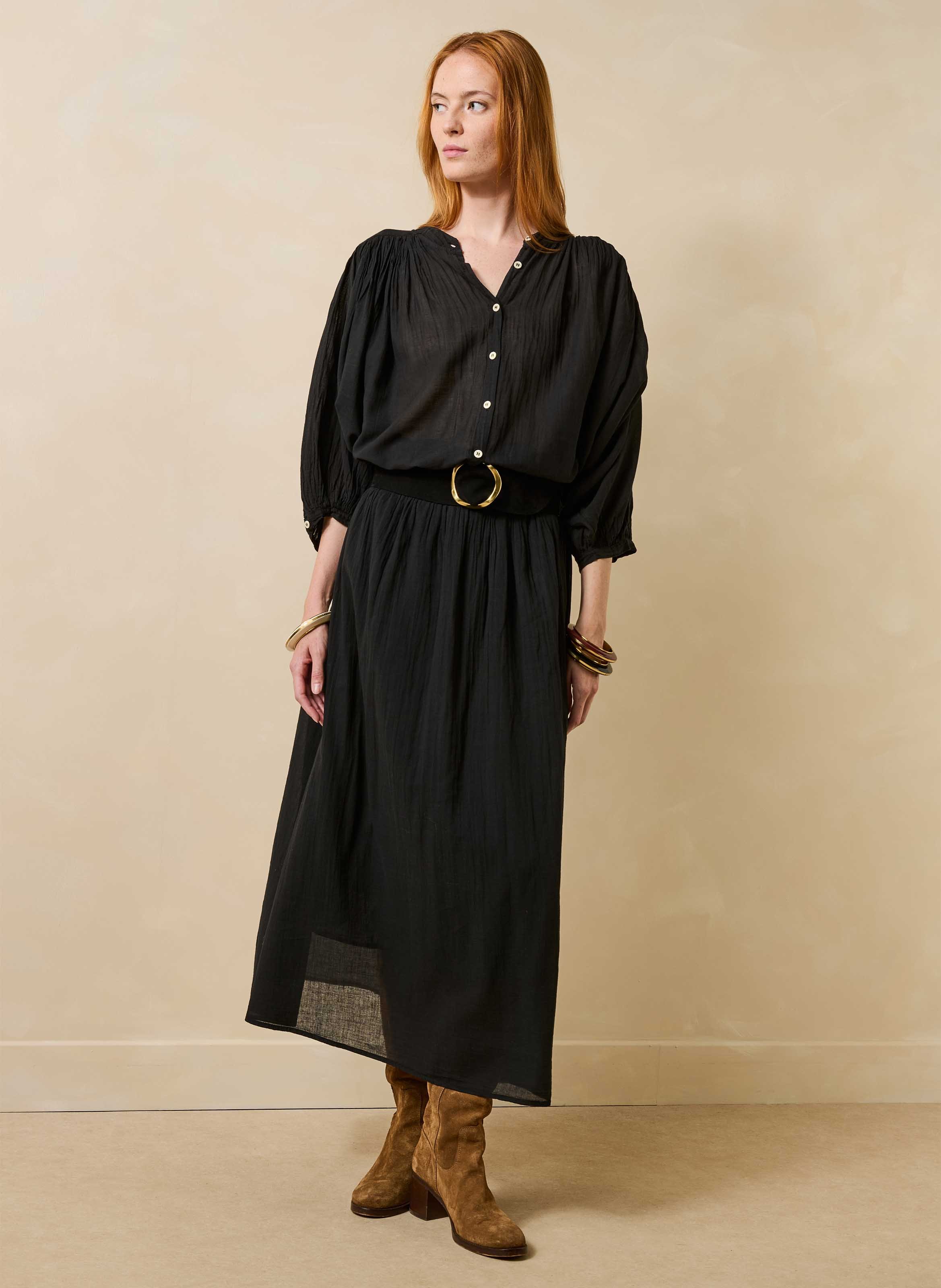 Jupe longue en voile de coton LA FEE MARABOUTEE Noir