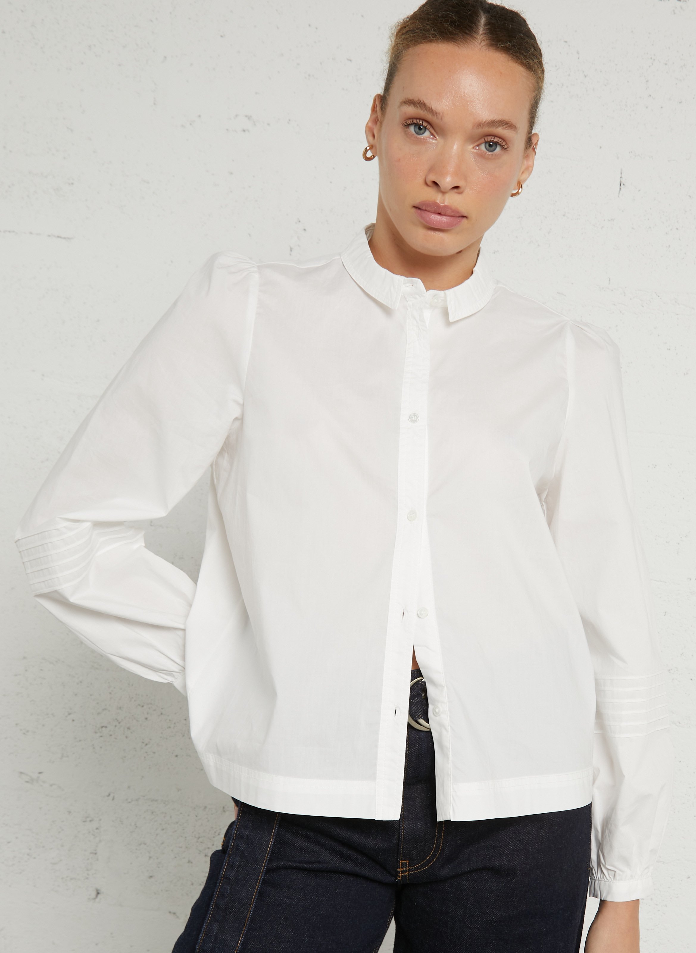 Gerade Baumwoll-Bluse mit klassischem Kragen JC SOPHIE Weiss