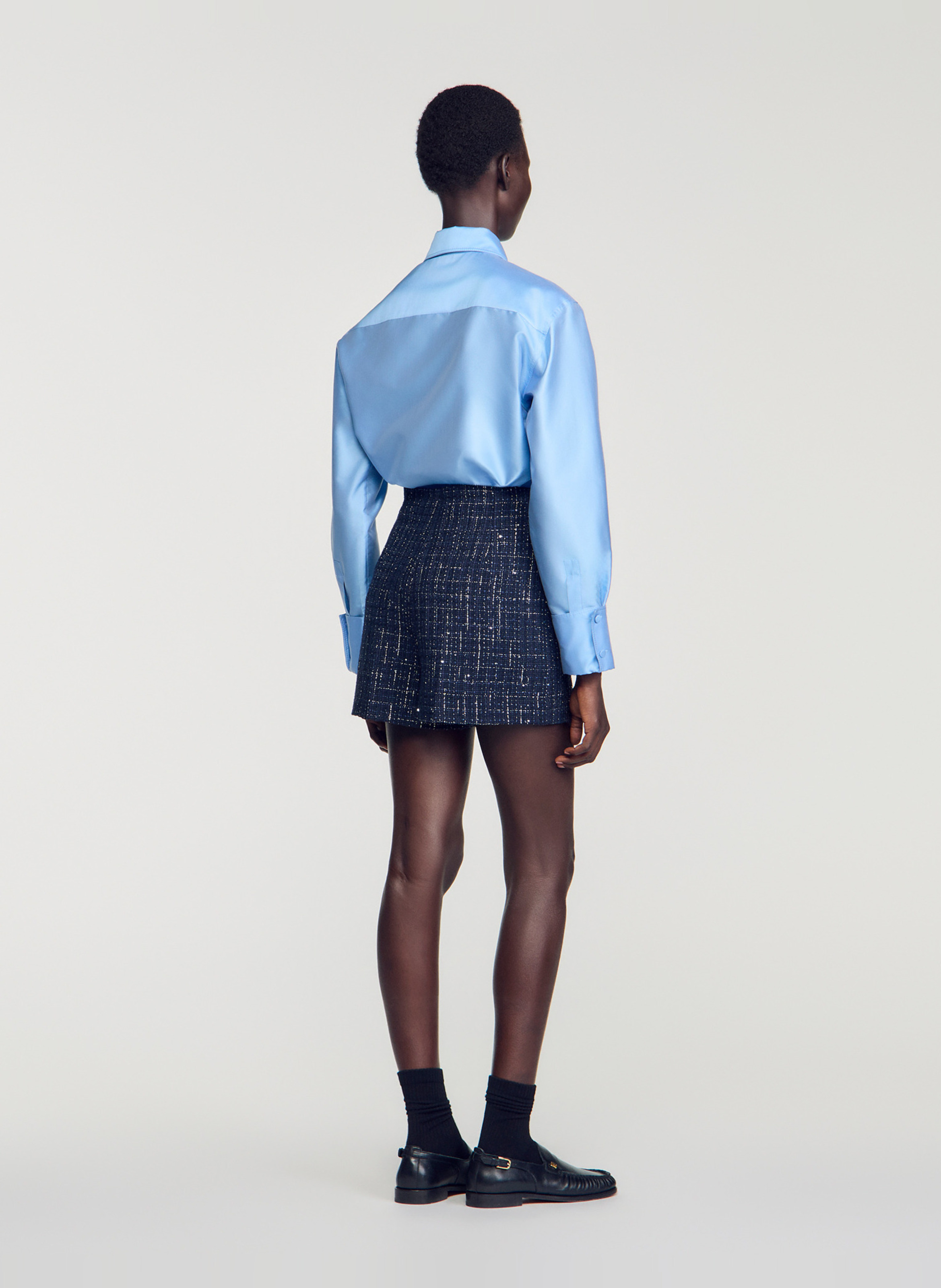 Gerade geschnittener High-Waist-Rock aus Tweed SANDRO Blau