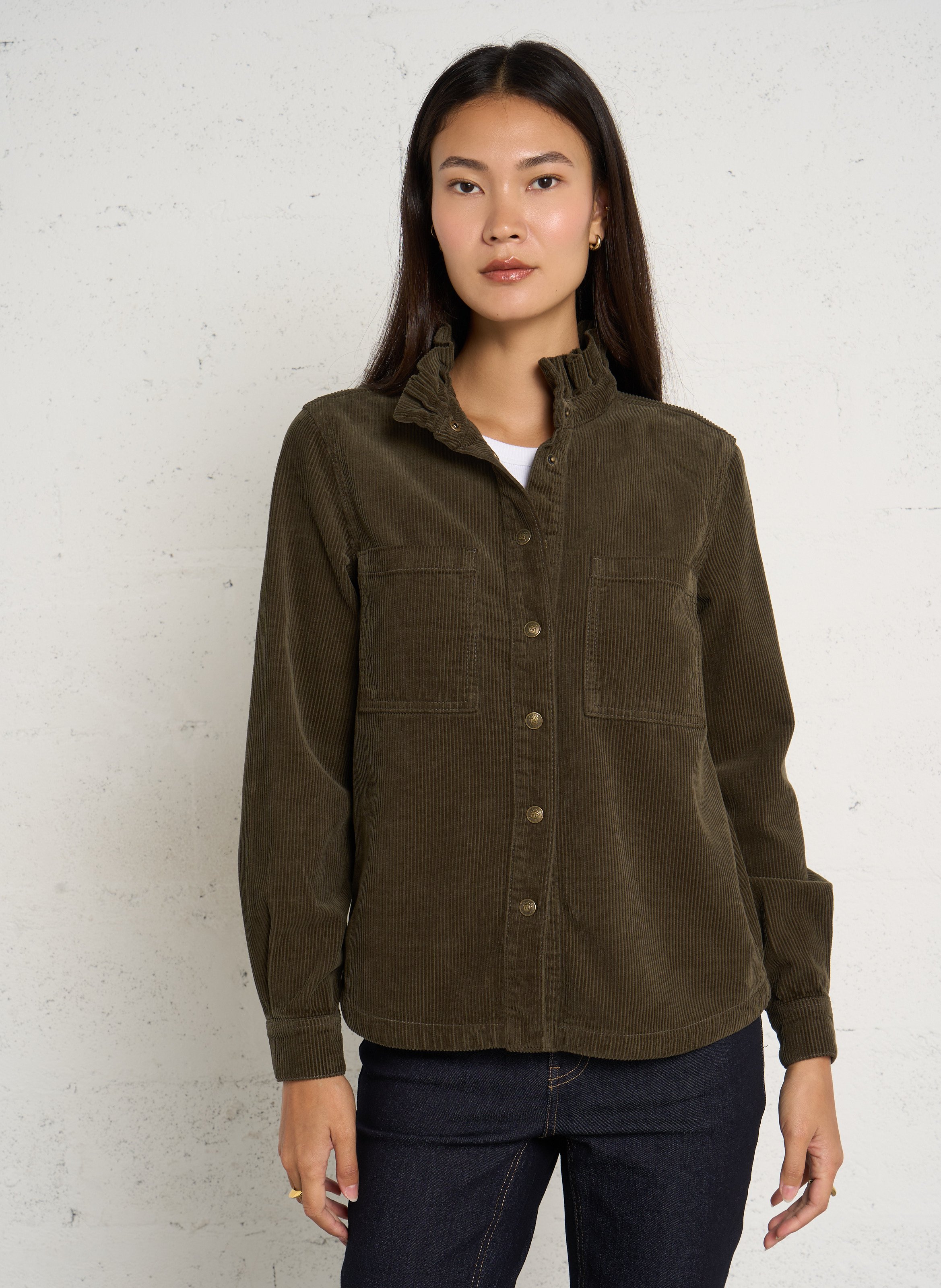 Einfarbiges geripptes Baumwollbluse MAISON 123 Khaki
