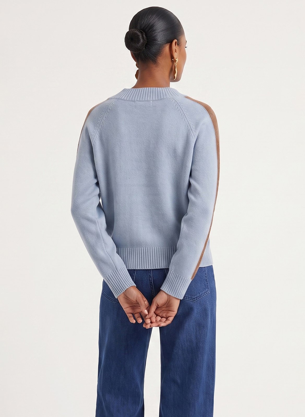 Pull droit col v en laine mélangée | Bleu KOOKAI Femme