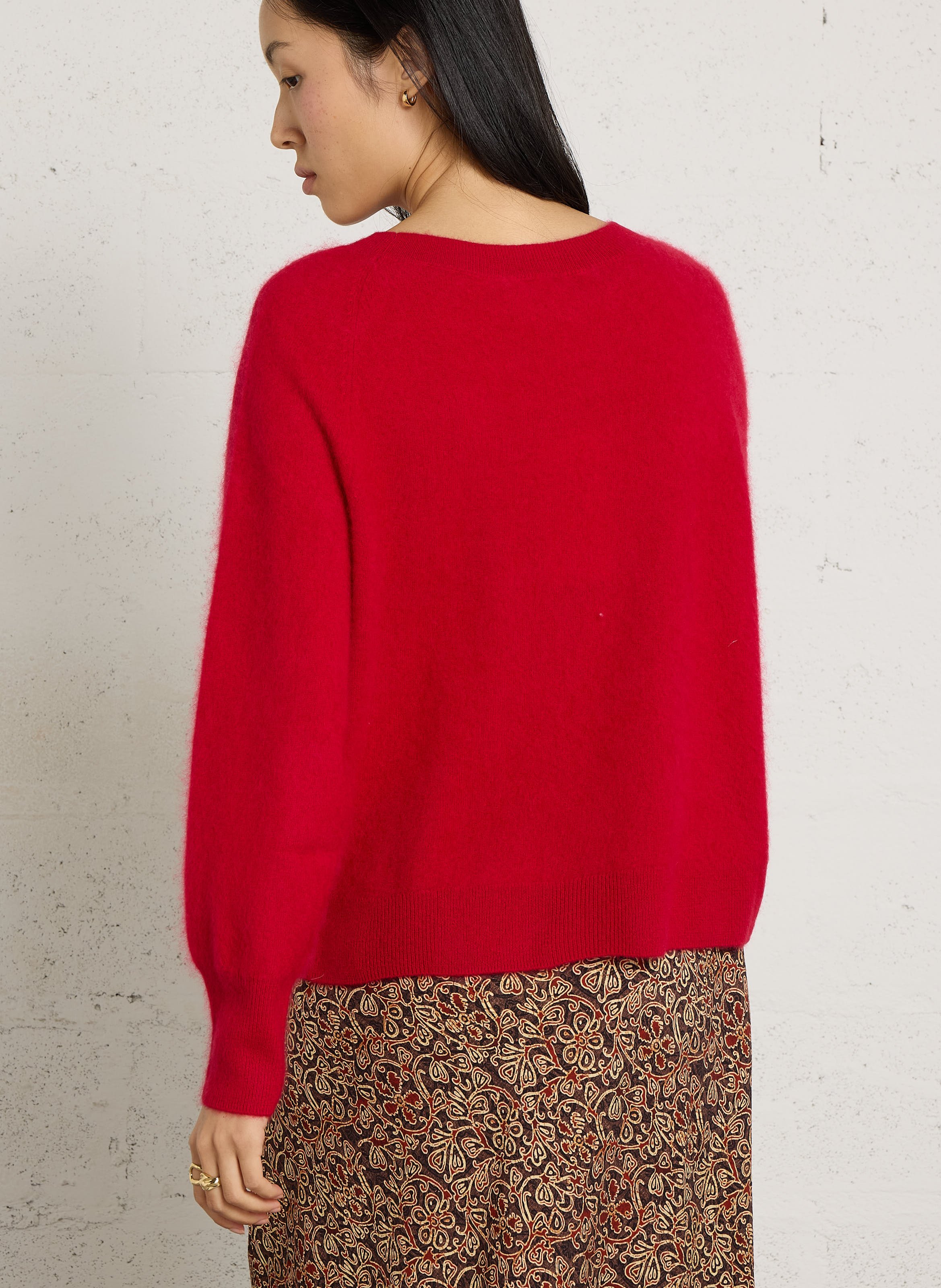 Weiter Pullover mit Bootsausschnitt aus Wolle und Kaschmir MAJESTIC FILATURES Rot