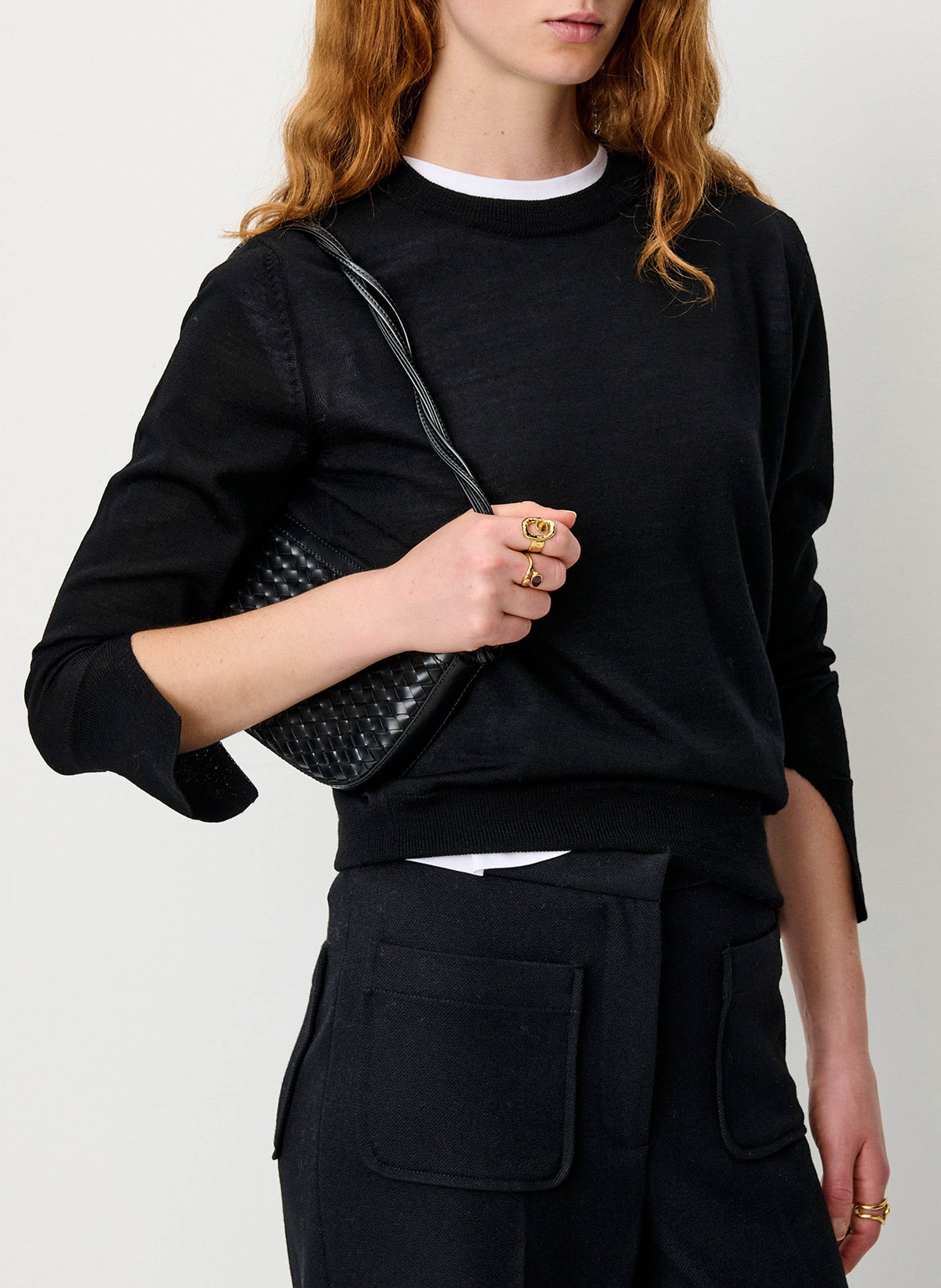 Abidjan wool round-neck sweater | Black SESSUN Women
