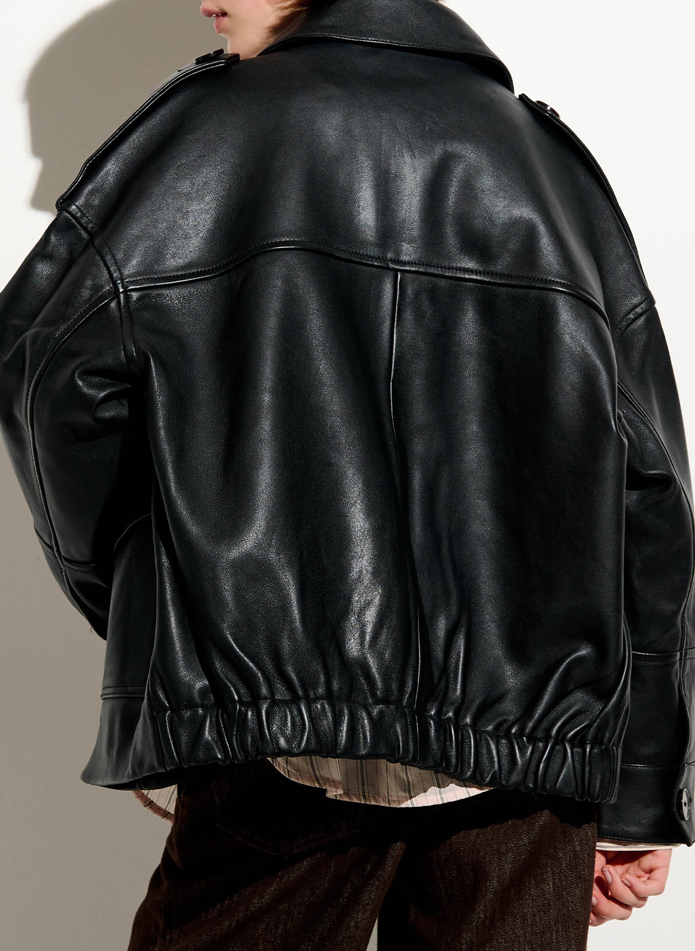 Oversized buttoned leather jacket SESSUN Black