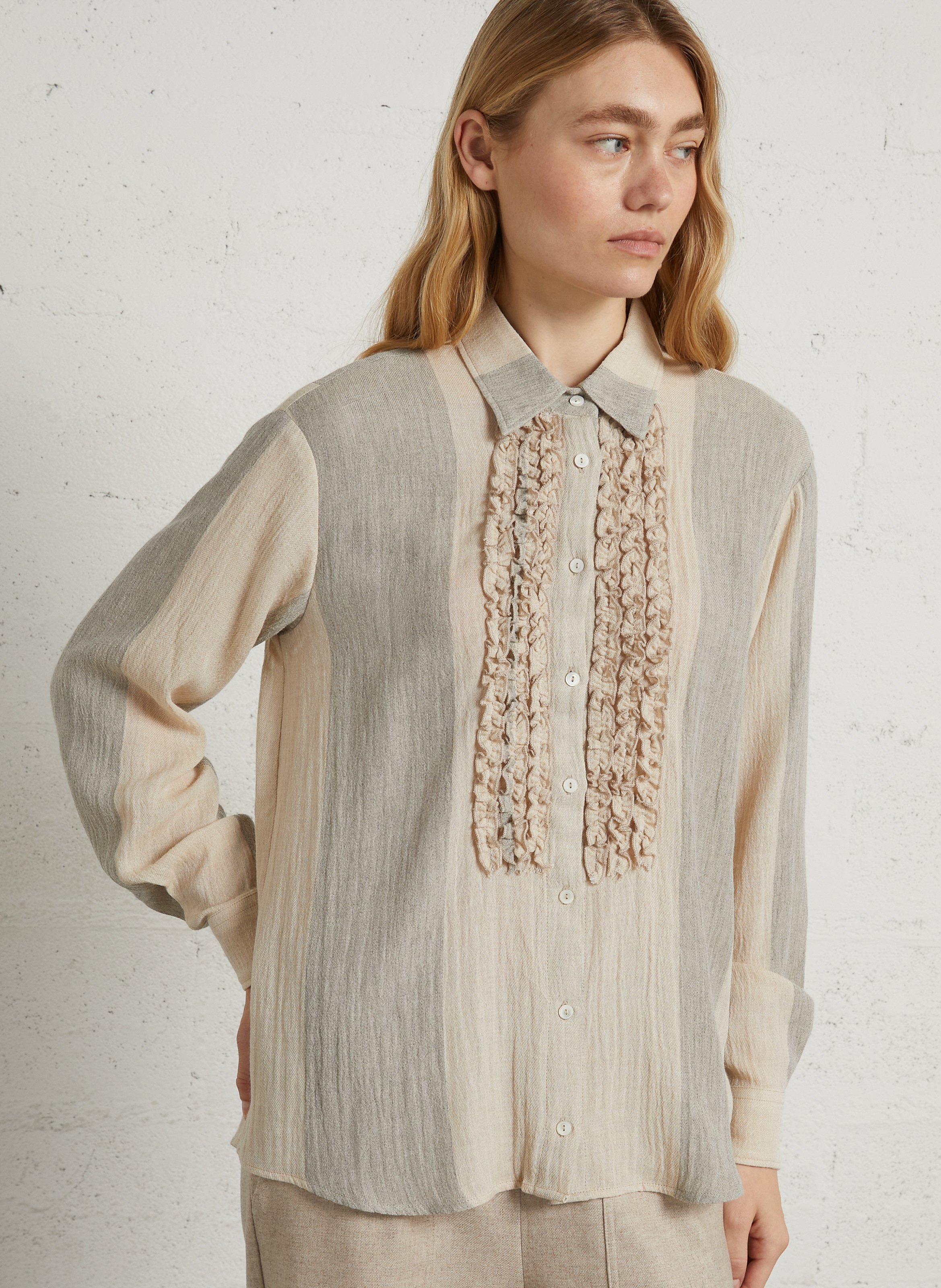 Gestreepte gerimpelde blouse DIEGA Beige