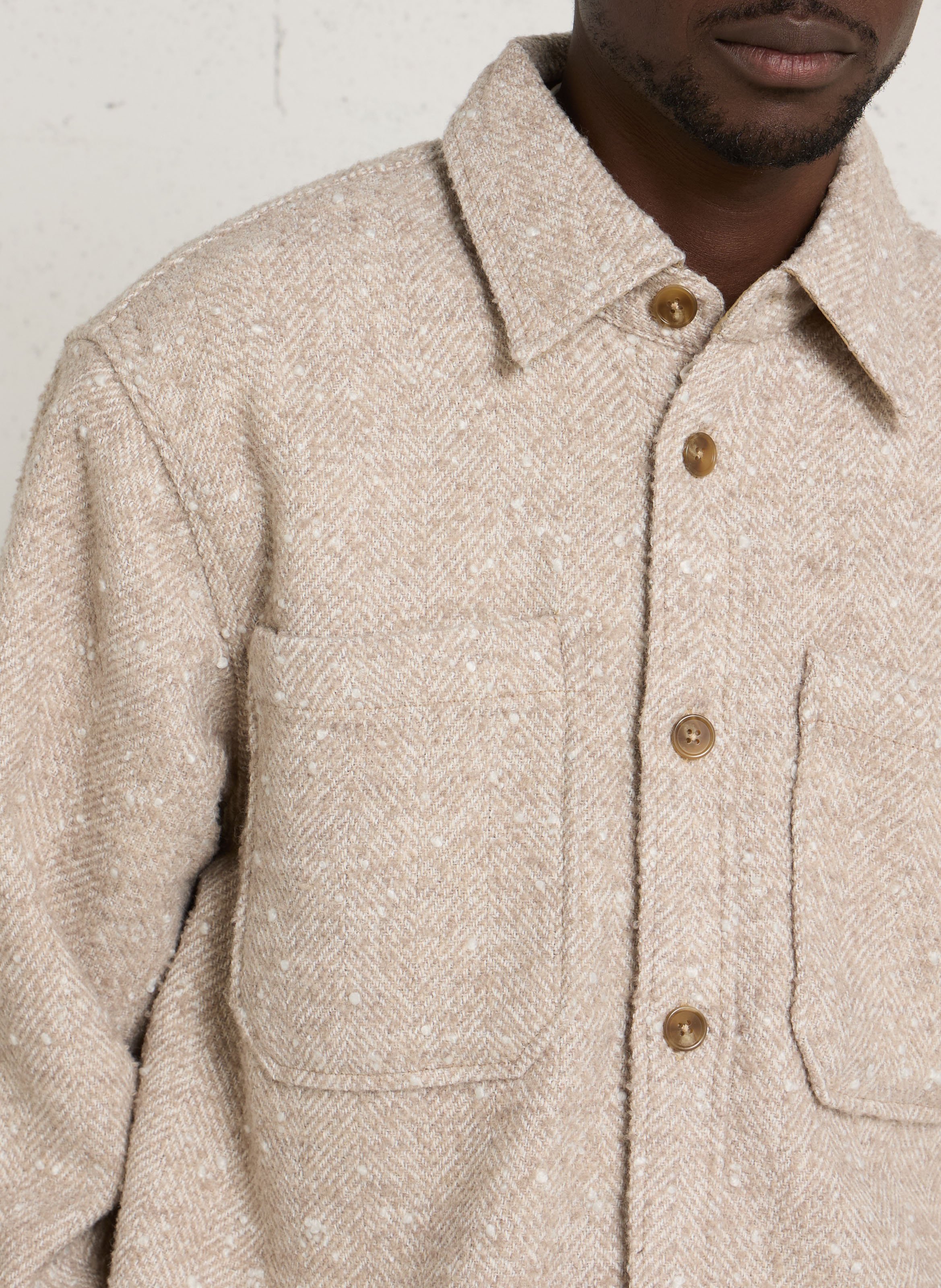 Straight herringbone overshirt with classic collar MINIMUM Beige