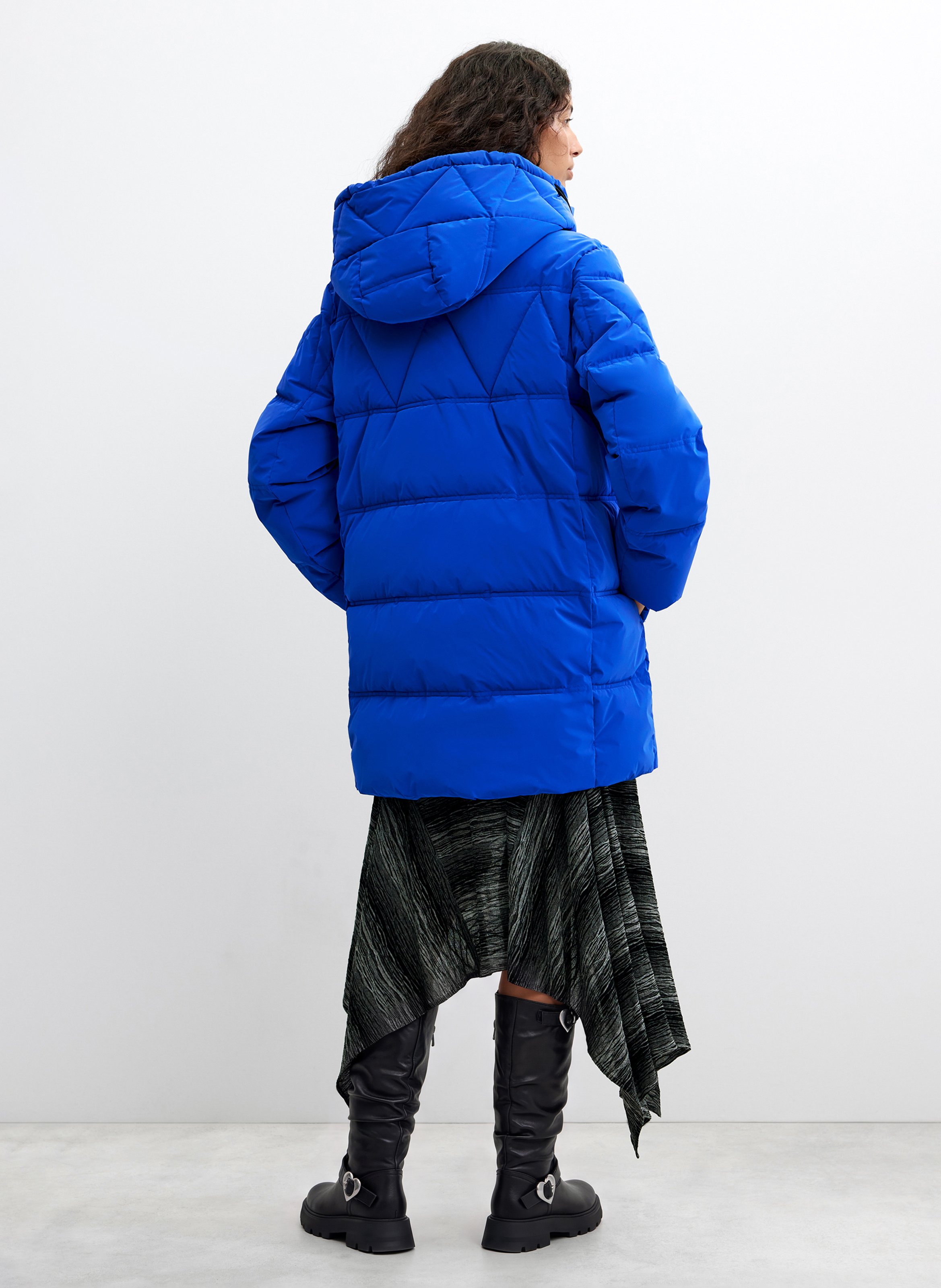 Plain mid-length hooded puffer jacket DESIGUAL Blue