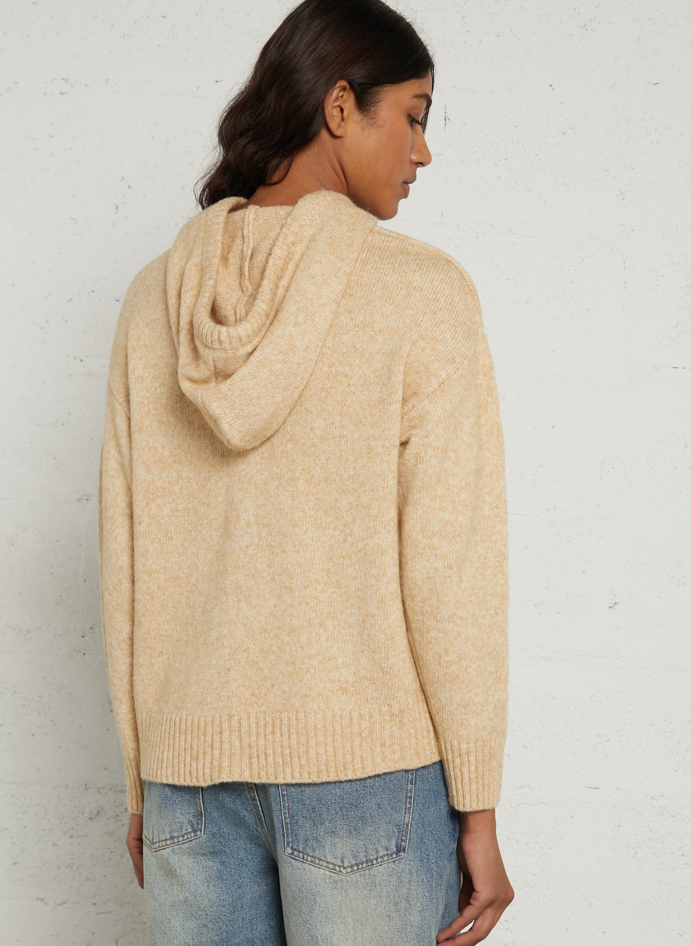 Gerade geschnittene Kapuzenstrickjacke SUD EXPRESS Beige