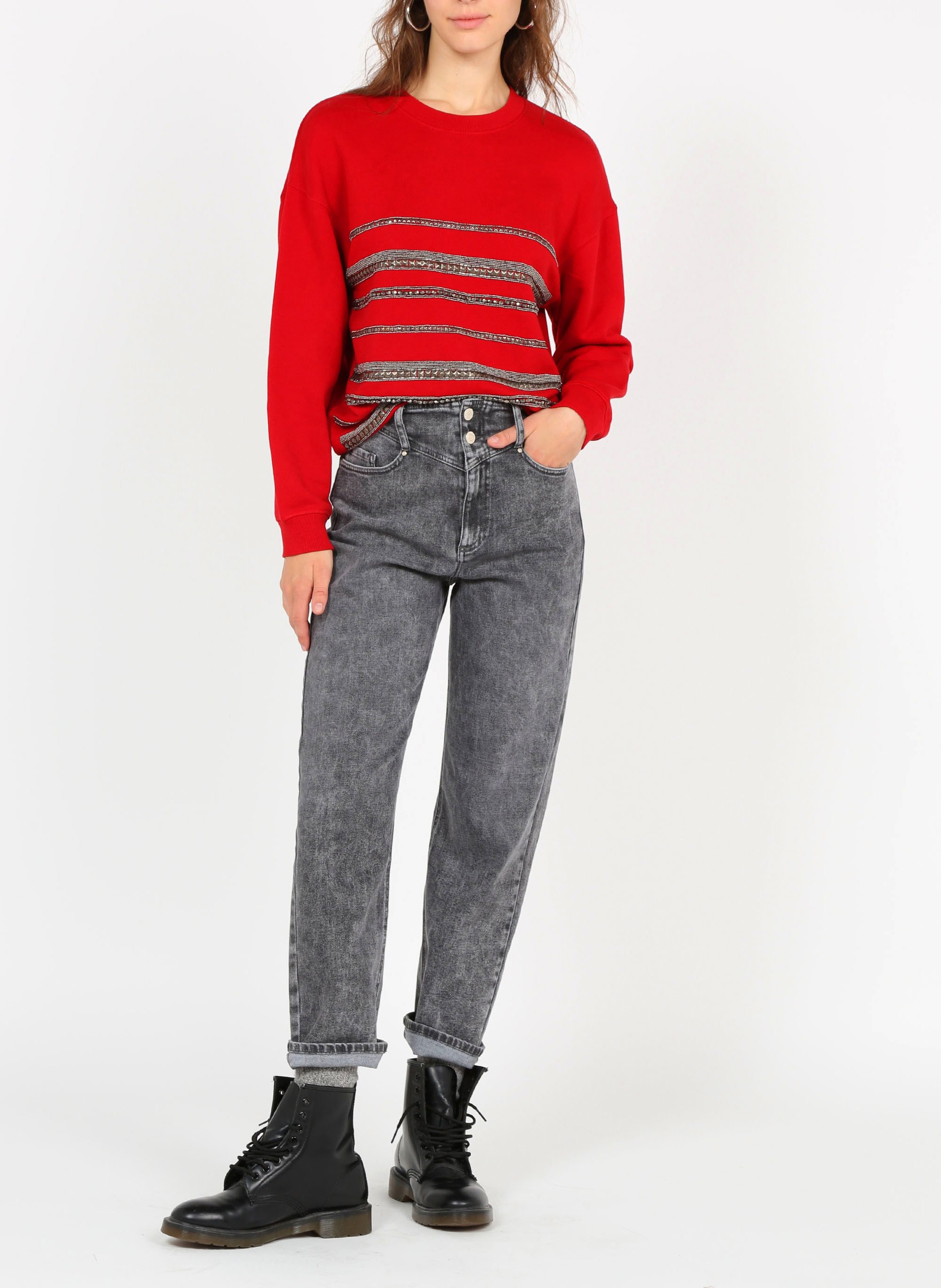 Straight-leg faded cotton jeans IKKS Grey