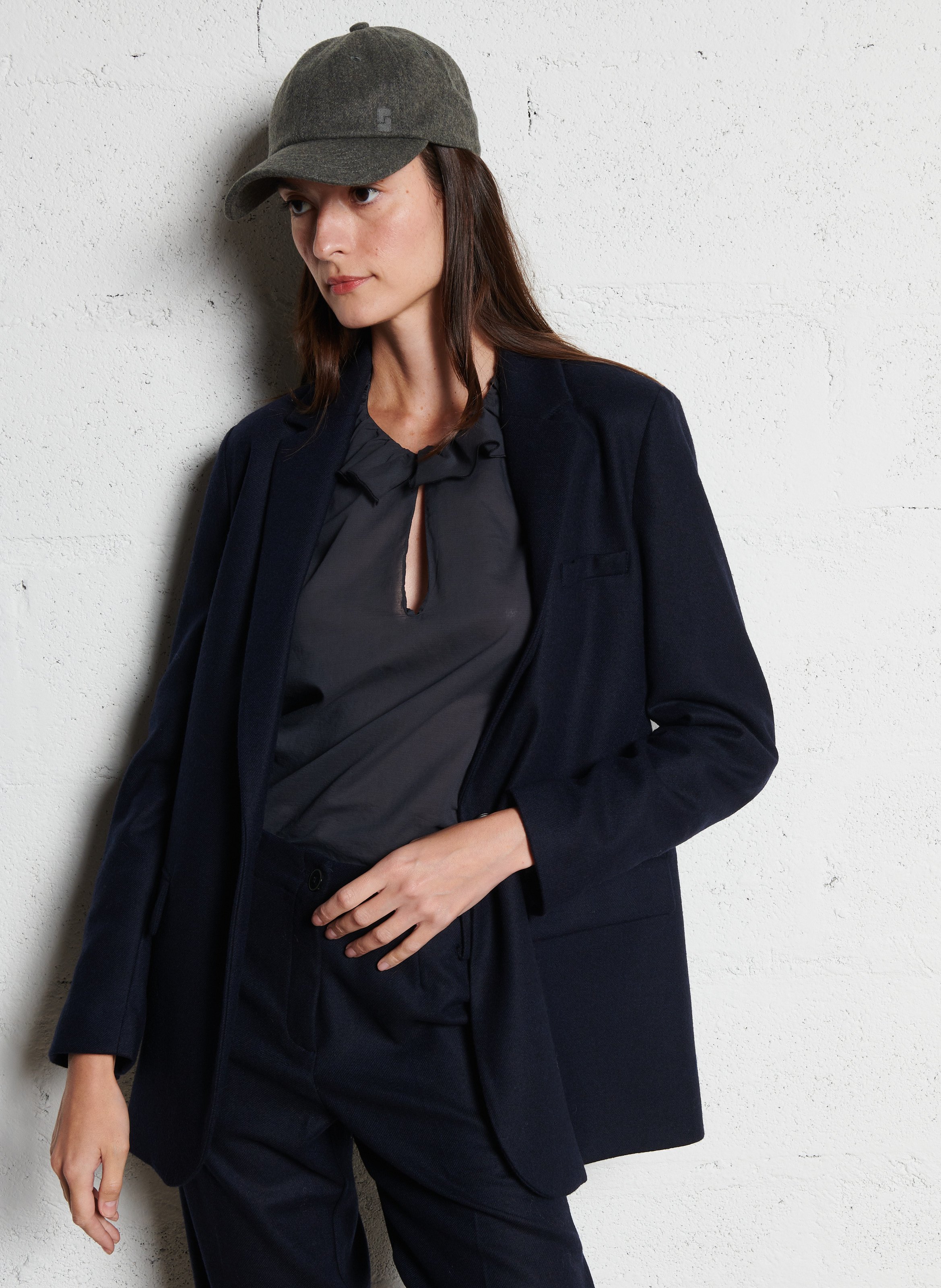 Veste de costume col tailleur en laine mélangée POMANDERE Bleu