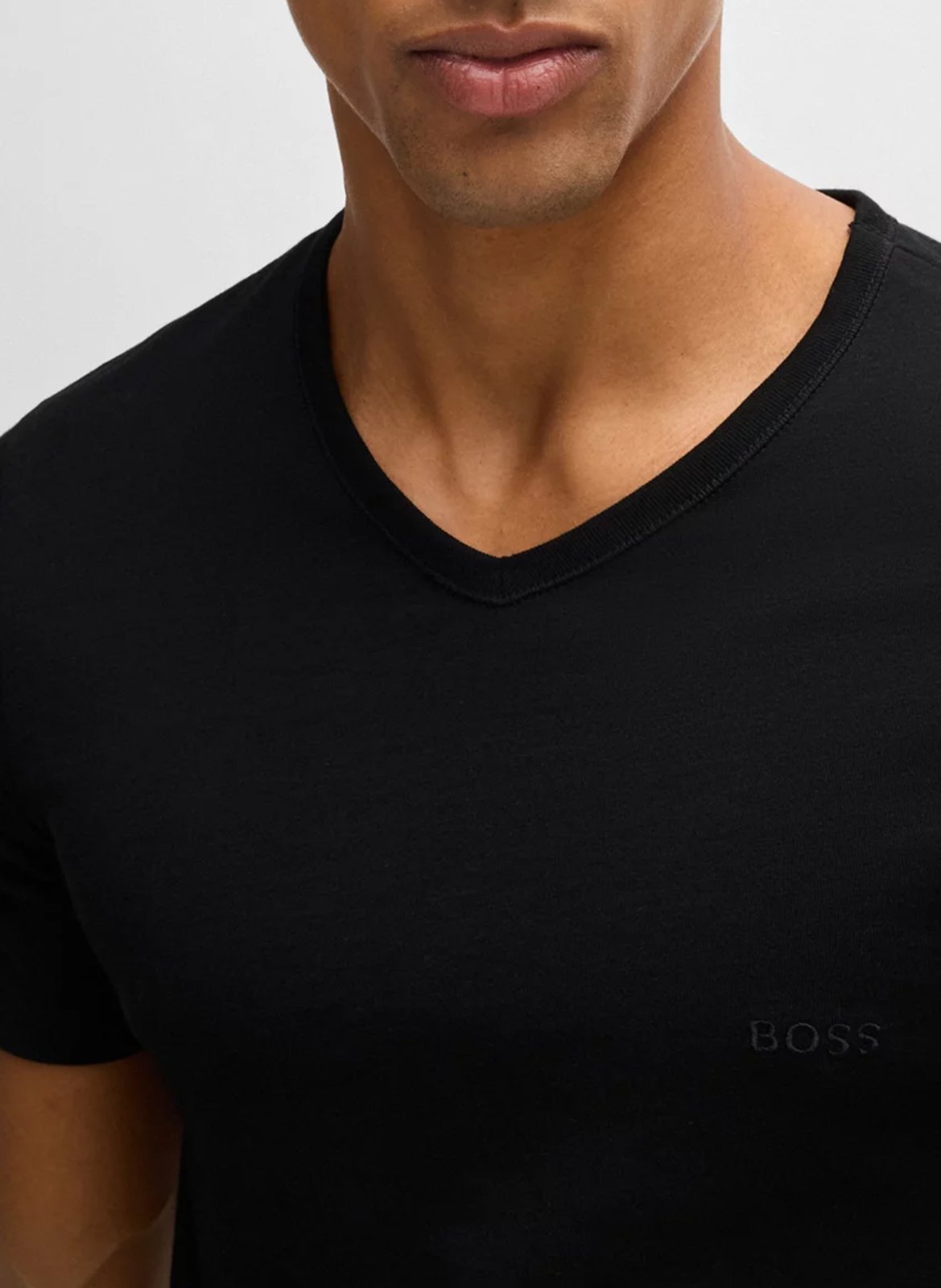Pack of 3 cotton embroidered V-neck T-shirts BOSS Black