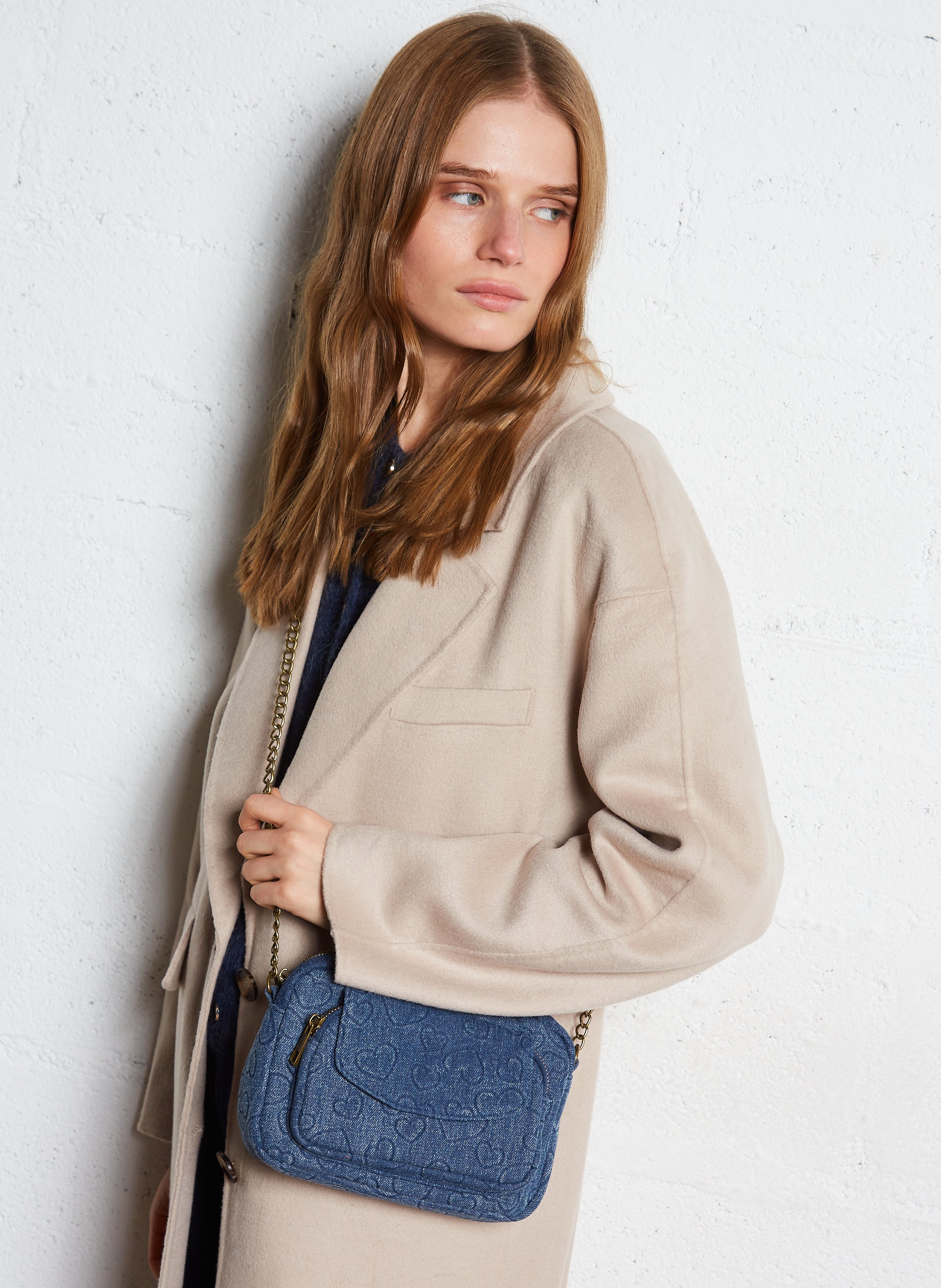 Cotton-blend denim shoulder bag PIECES Blue