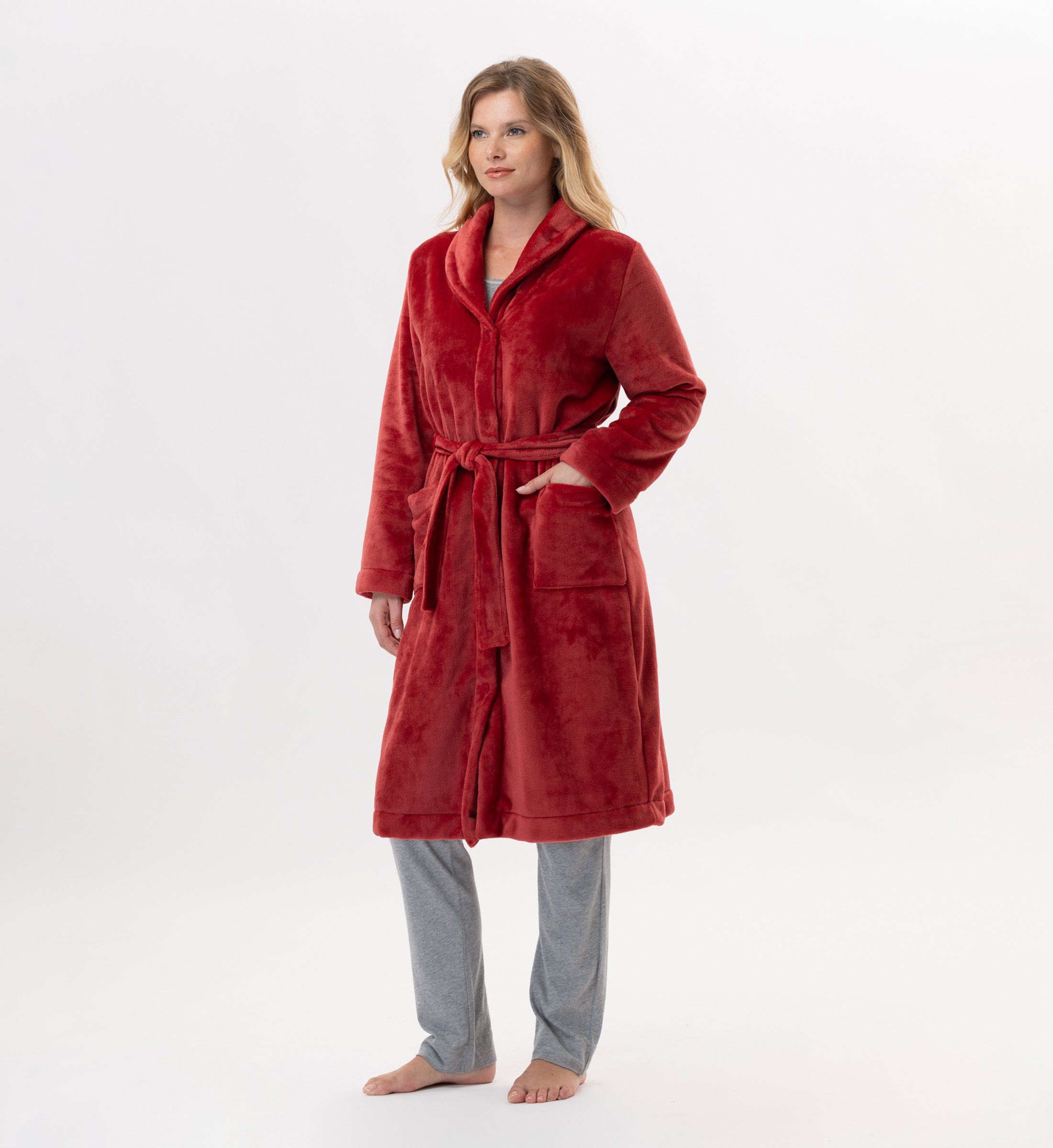 Plush flannel robe LE CHAT Red