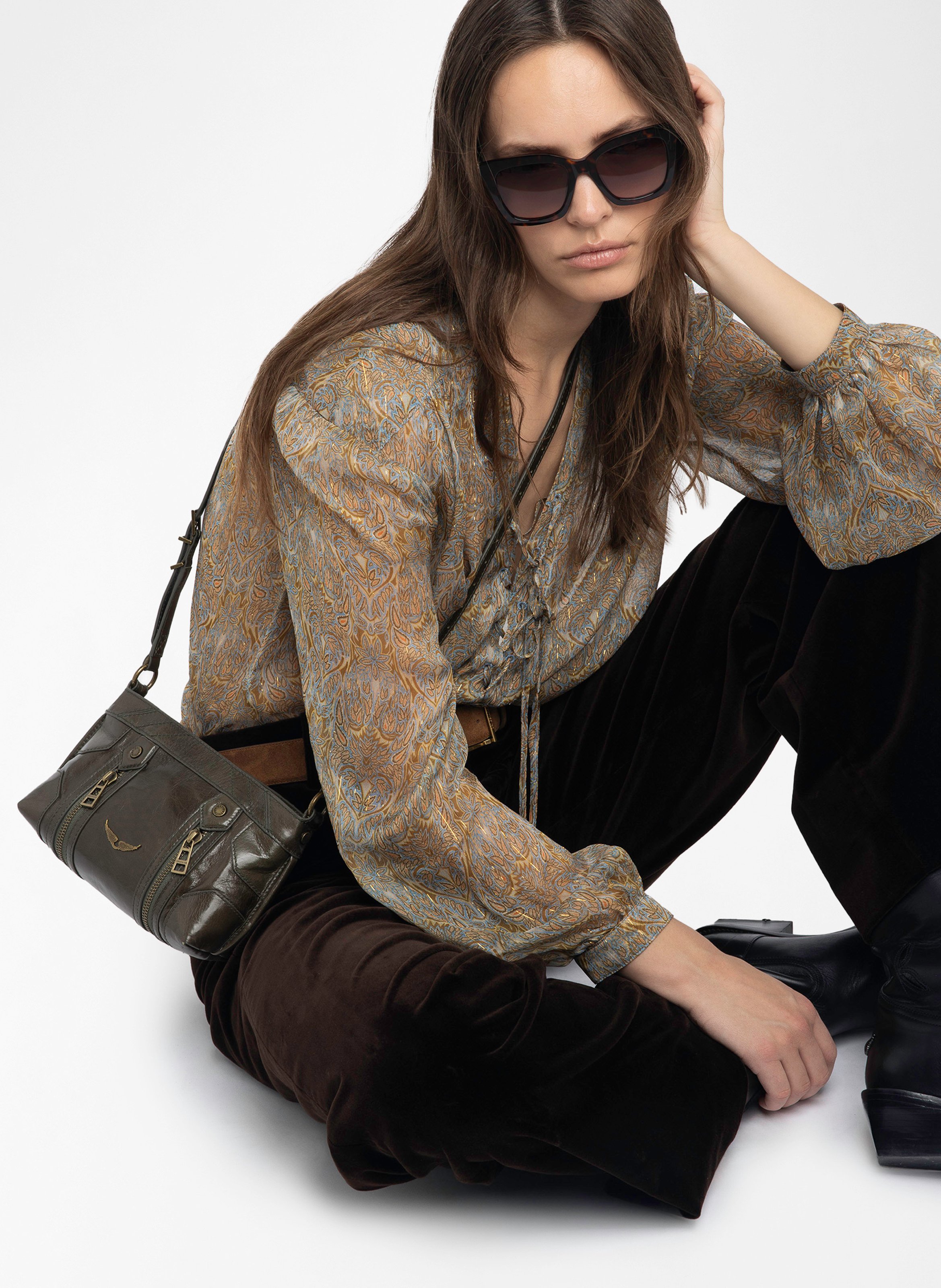 Leren schoudertas met rits ZADIG&VOLTAIRE Groen