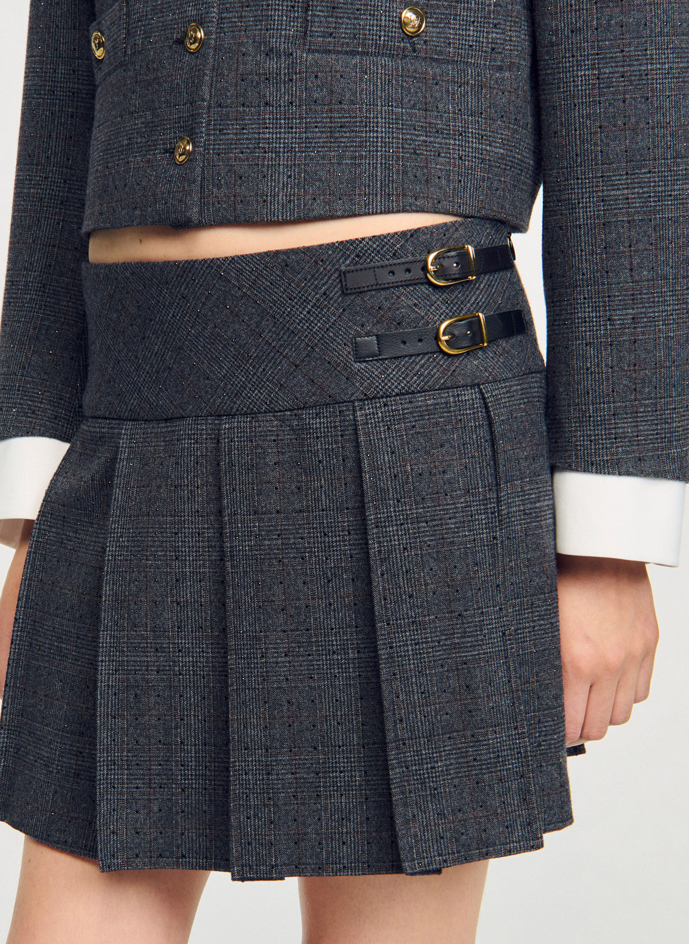 Jupe courte imprimée SANDRO Gris