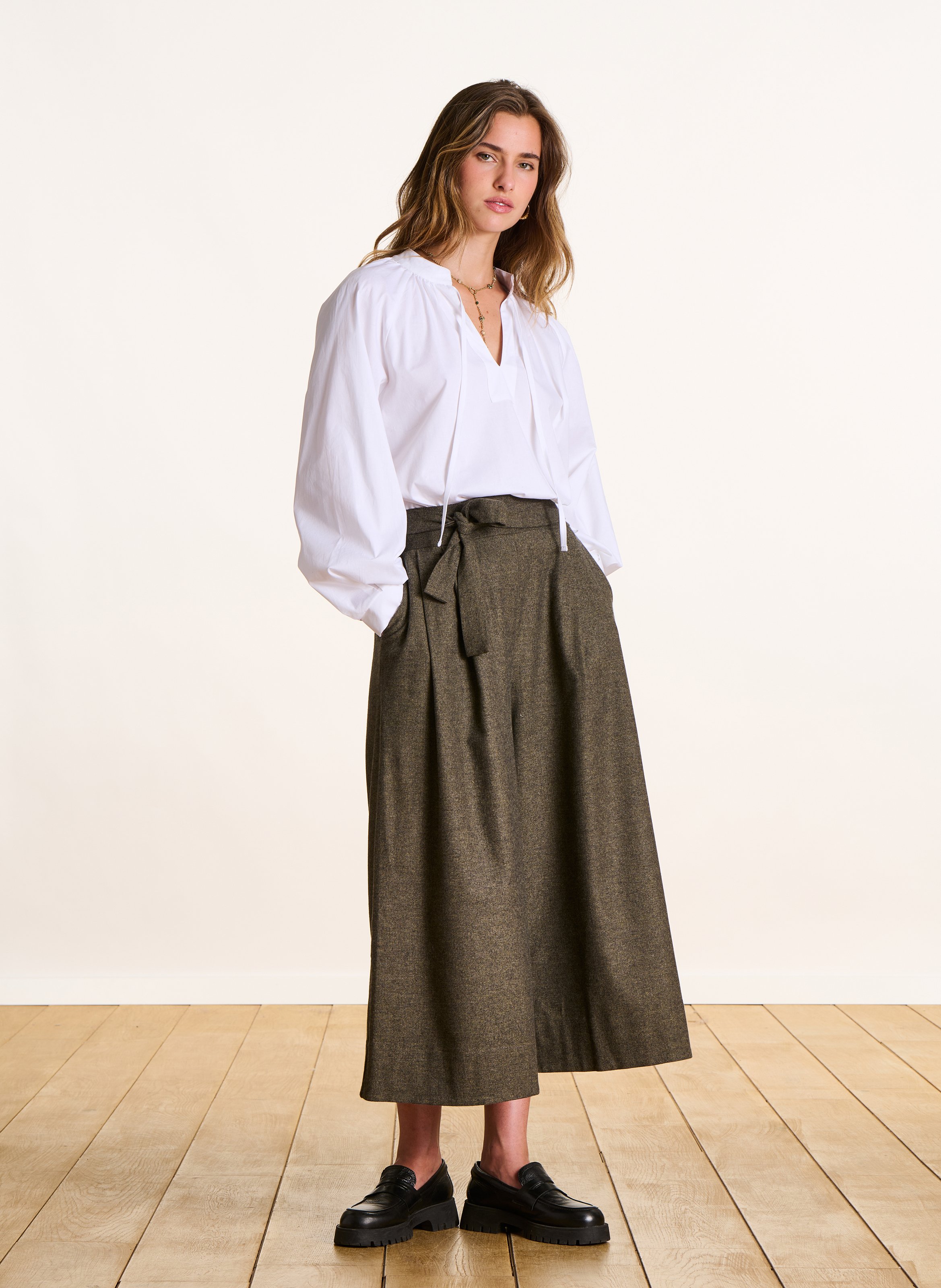 Cropped cotton blend pants LA FEE MARABOUTEE Brown