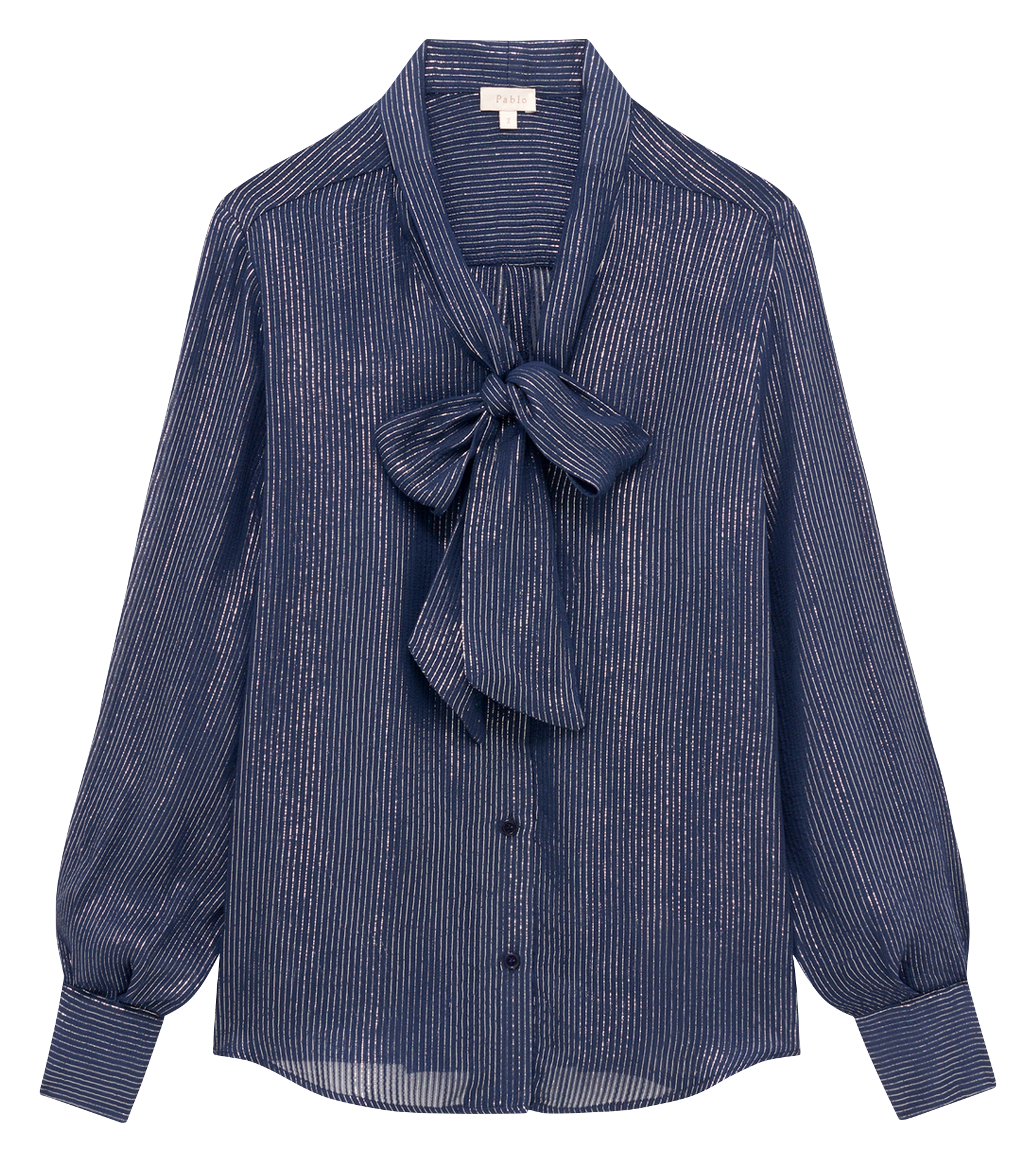 Metallic striped pussy-bow blouse PABLO Blue