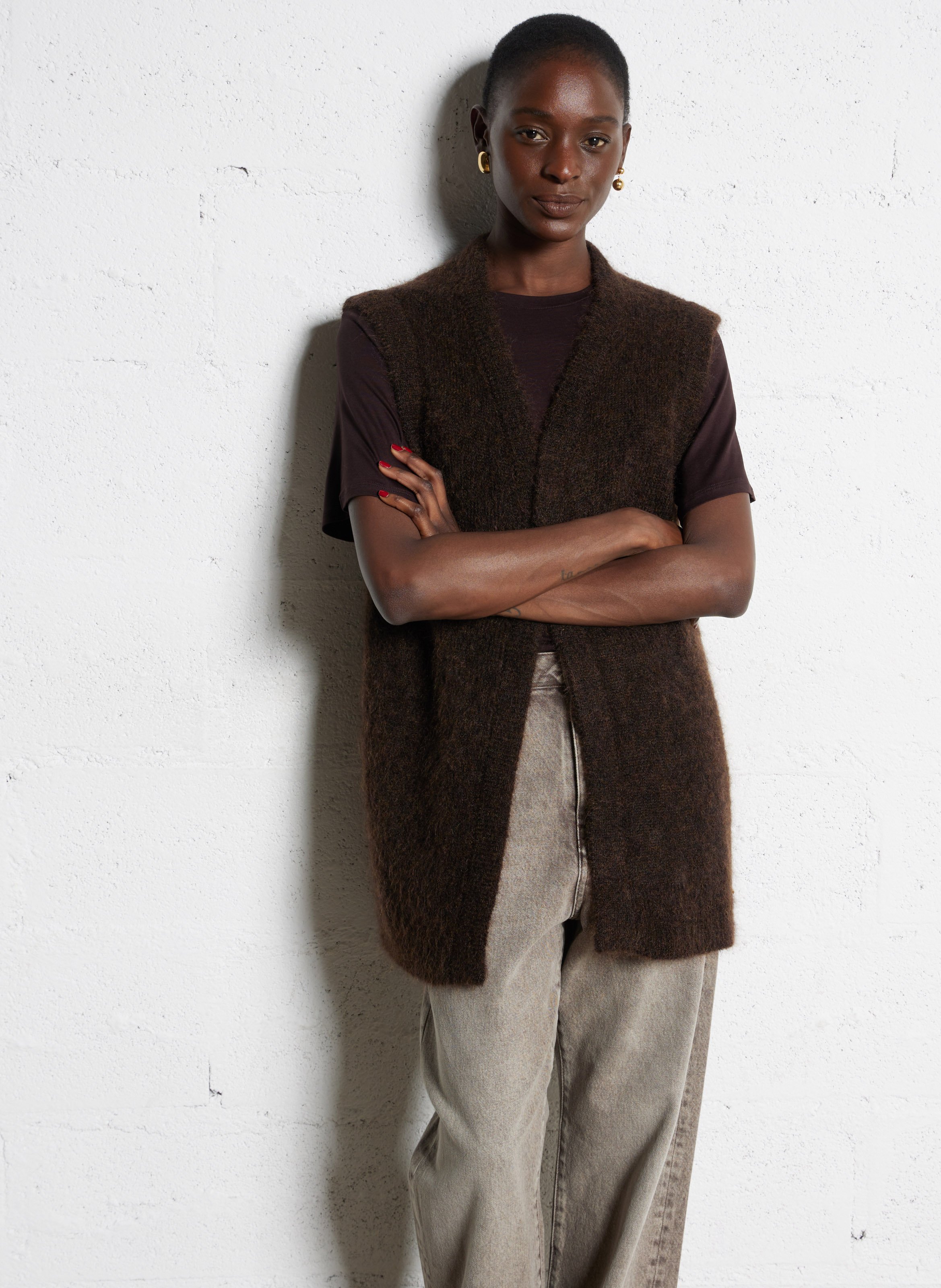 Sleeveless wool-blend cardigan DES PETITS HAUTS Brown