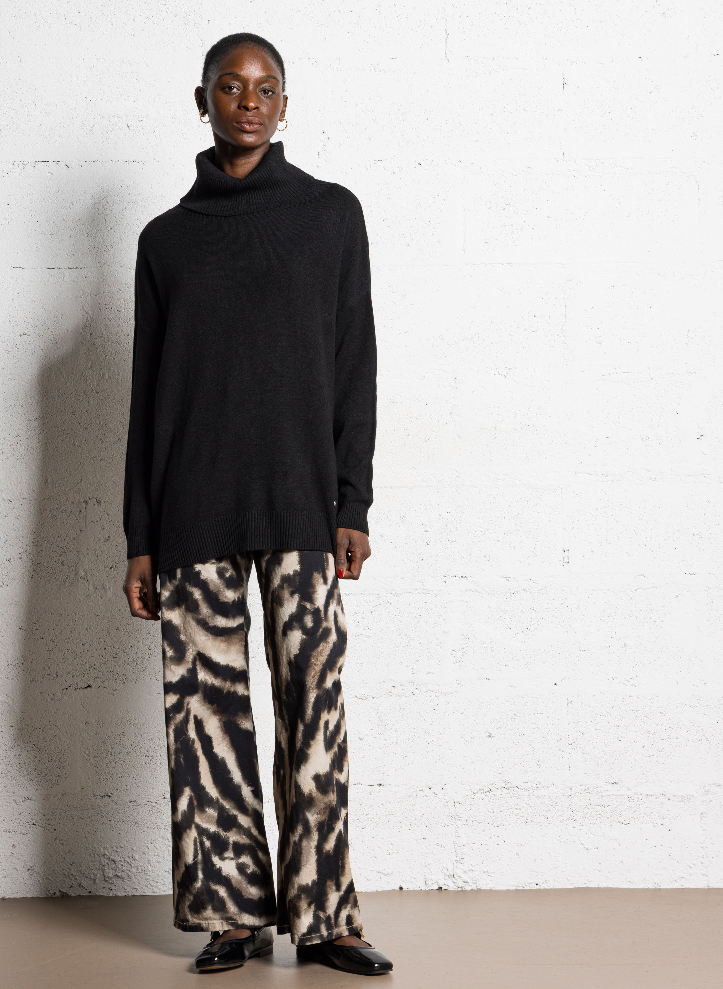 Pull droit col roulé chiné  PLEASE Noir