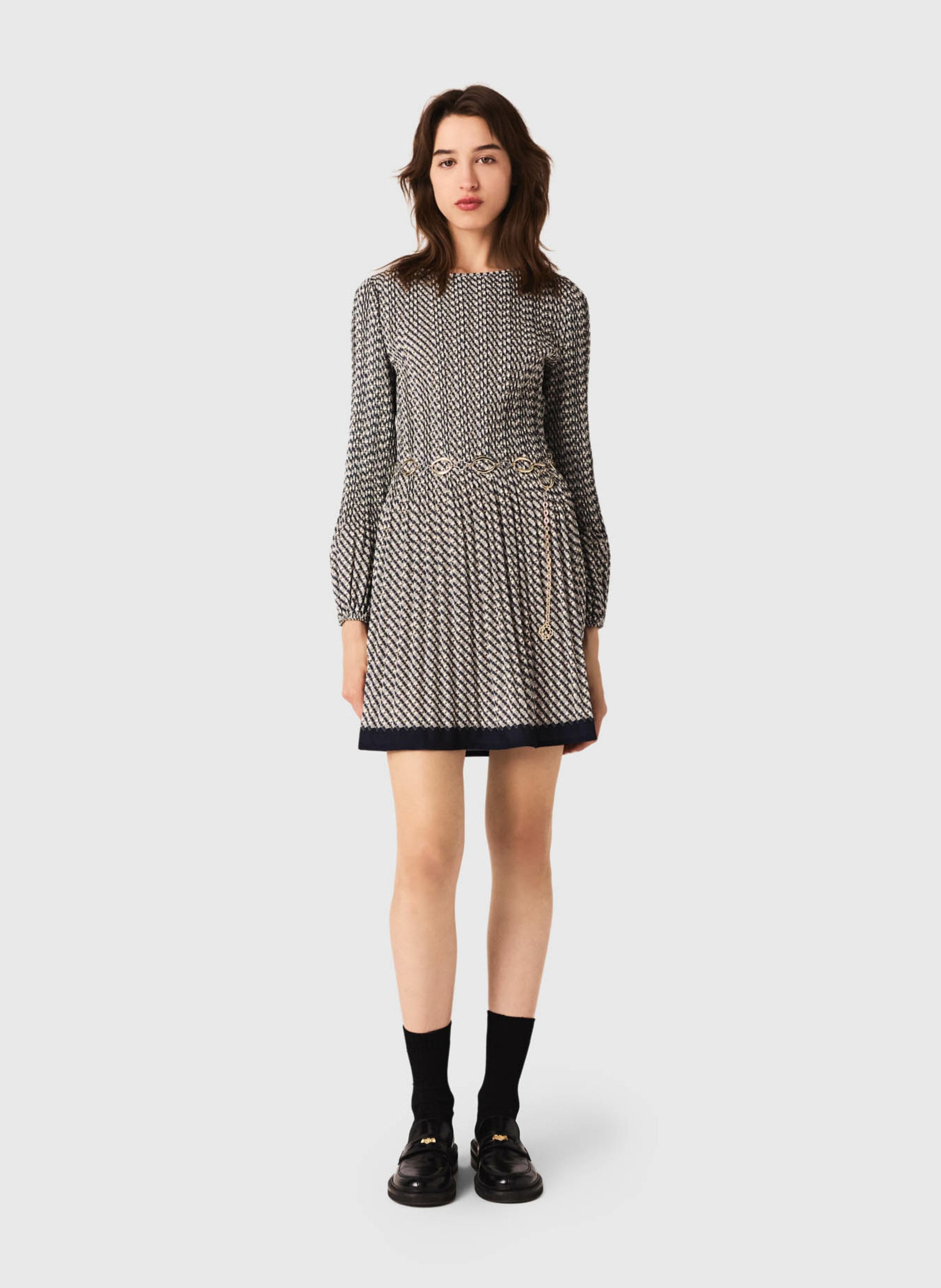 Short jacquard dress with round neck MAJE Beige