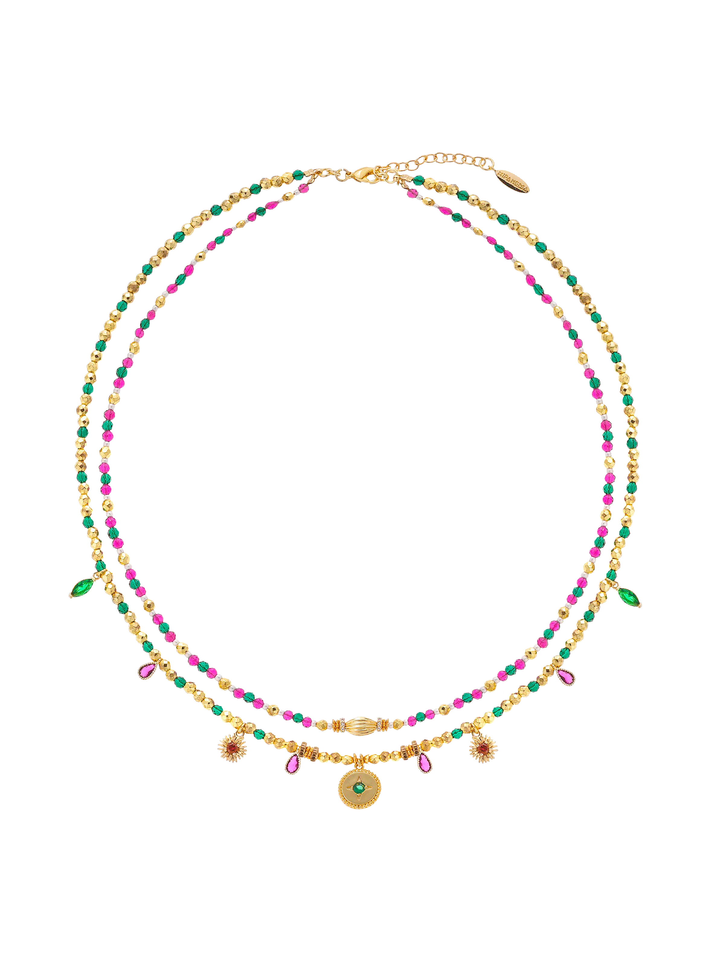 Multilayer pearl and charm necklace HIPANEMA Green