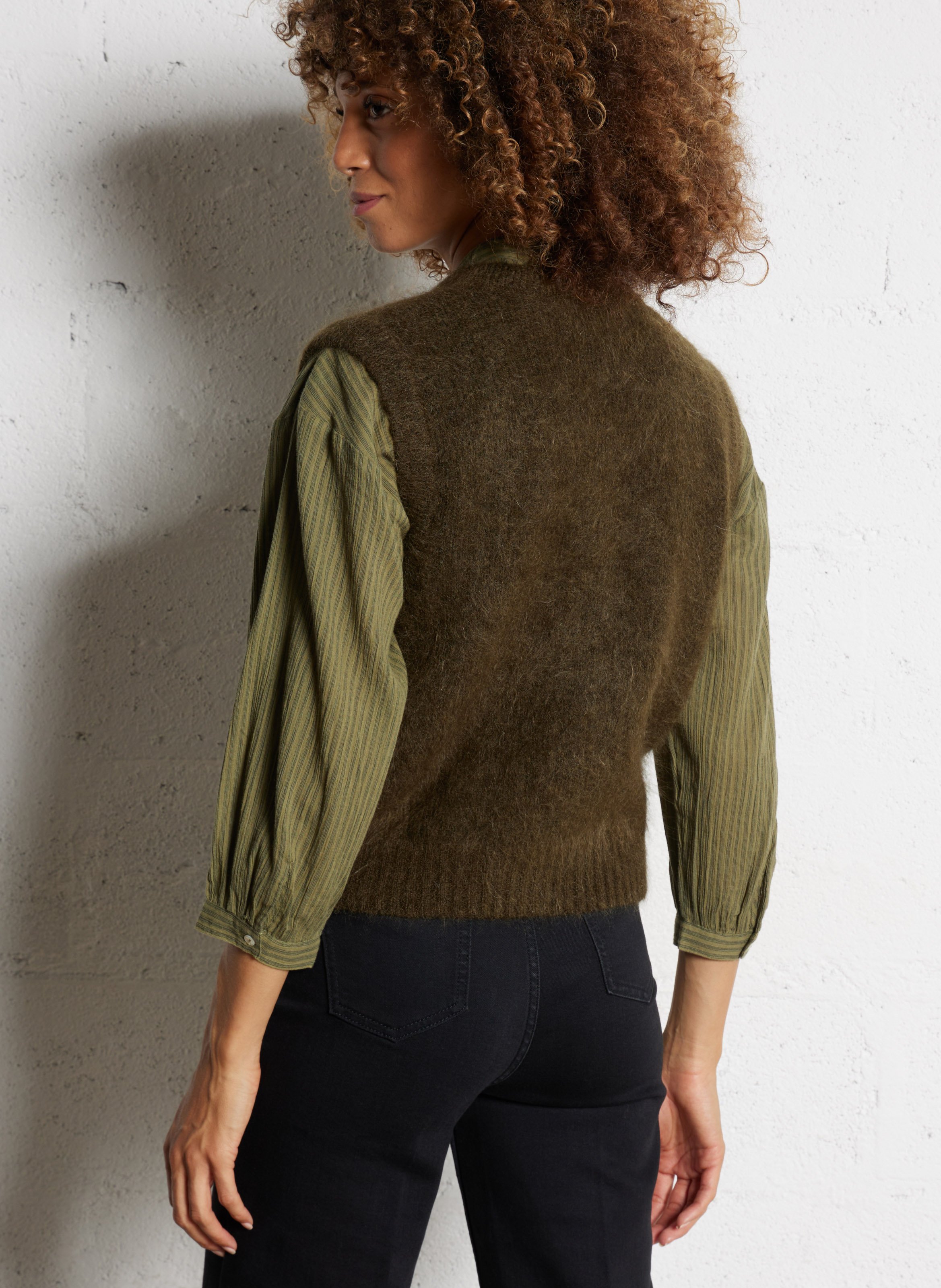 Gilet droit en mohair mélangé MAISON 123 Kaki