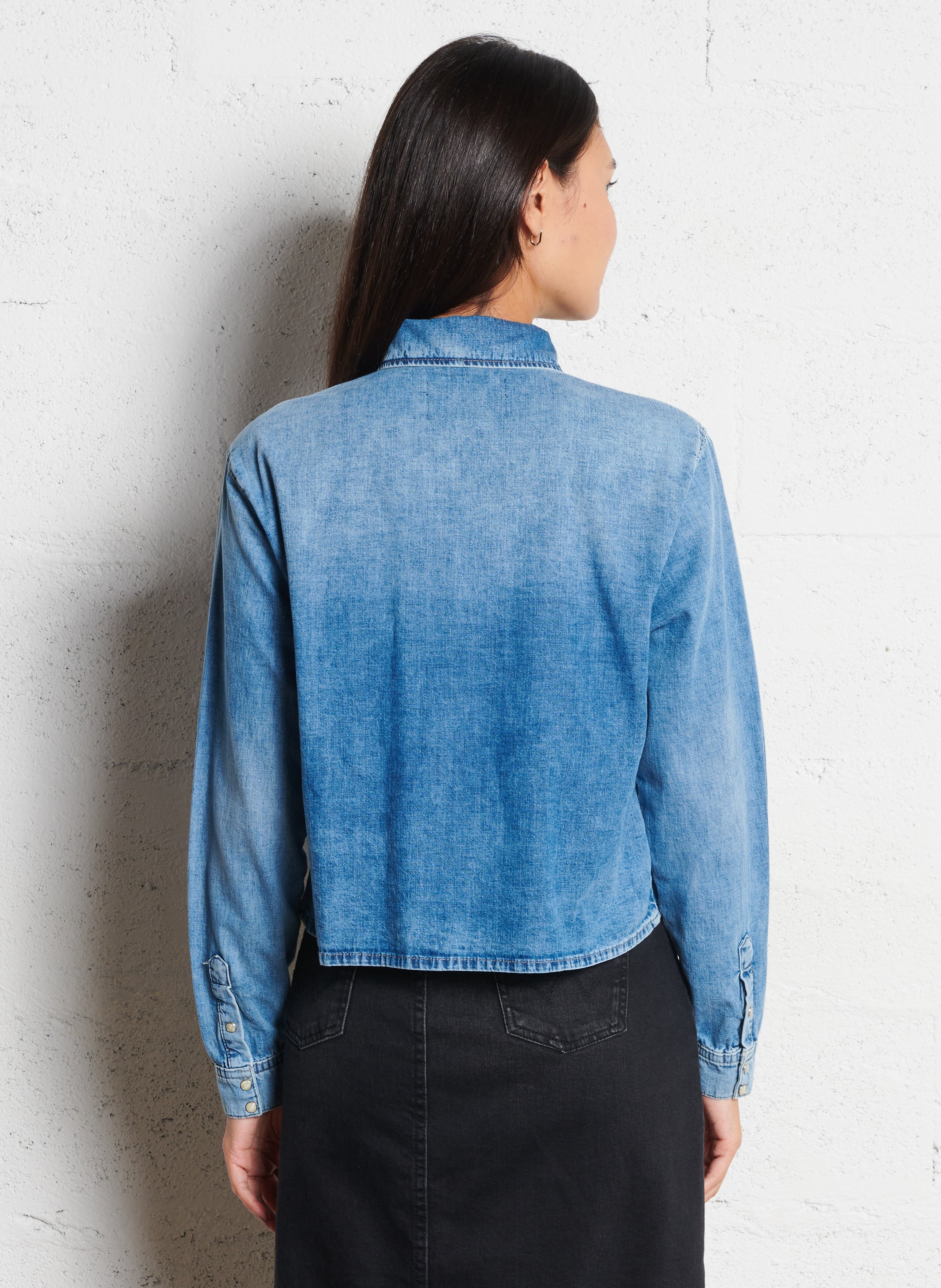 Chemise courte boutonnée en denim LE TEMPS DES CERISES Bleu