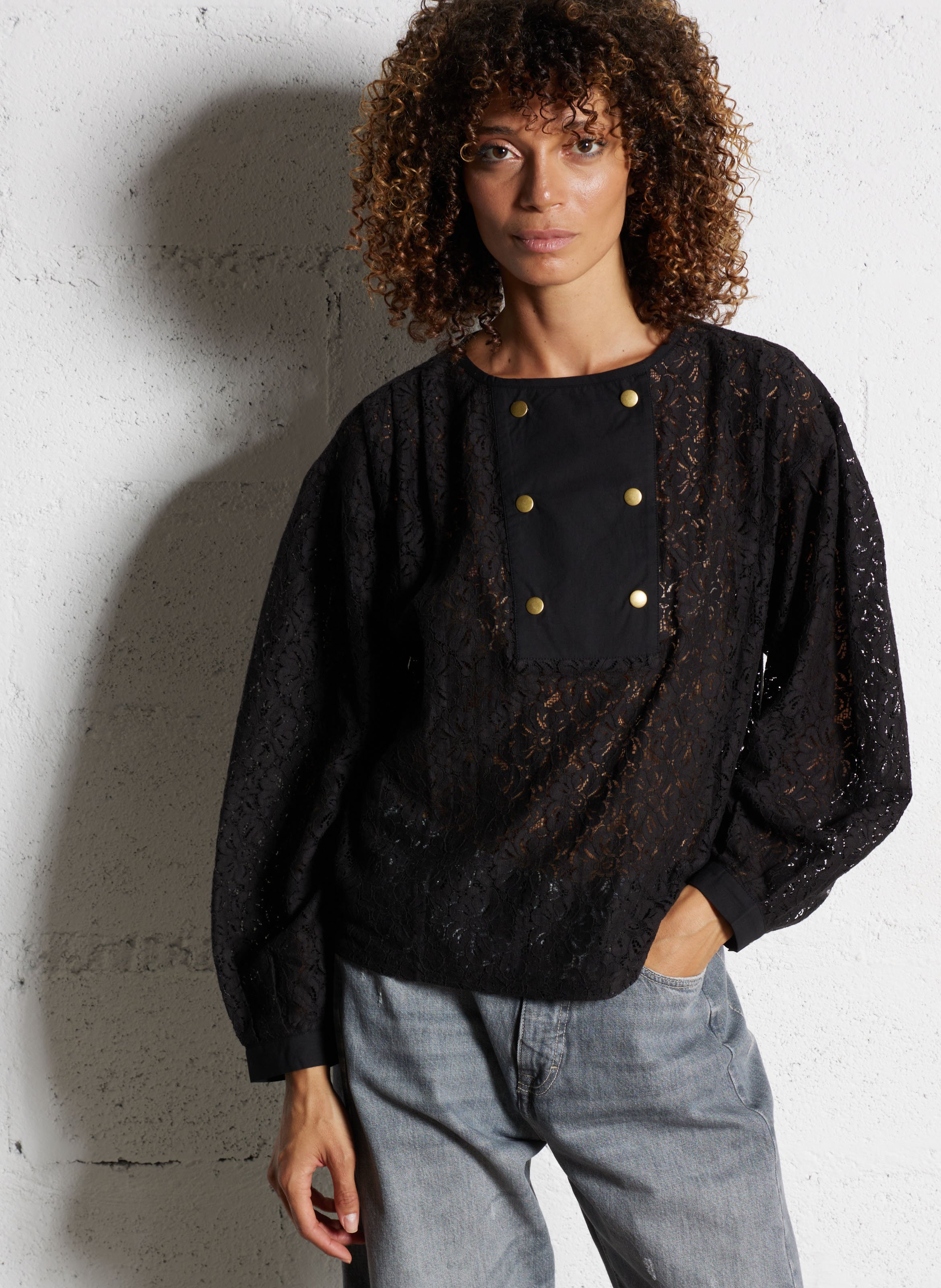 Kanten blouse met ronde hals LEON & HARPER Zwart