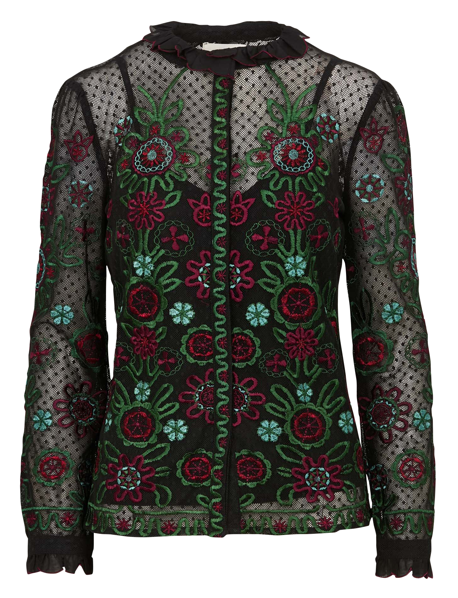 Straight long-sleeved embroidered shirt. ANTIK BATIK Black