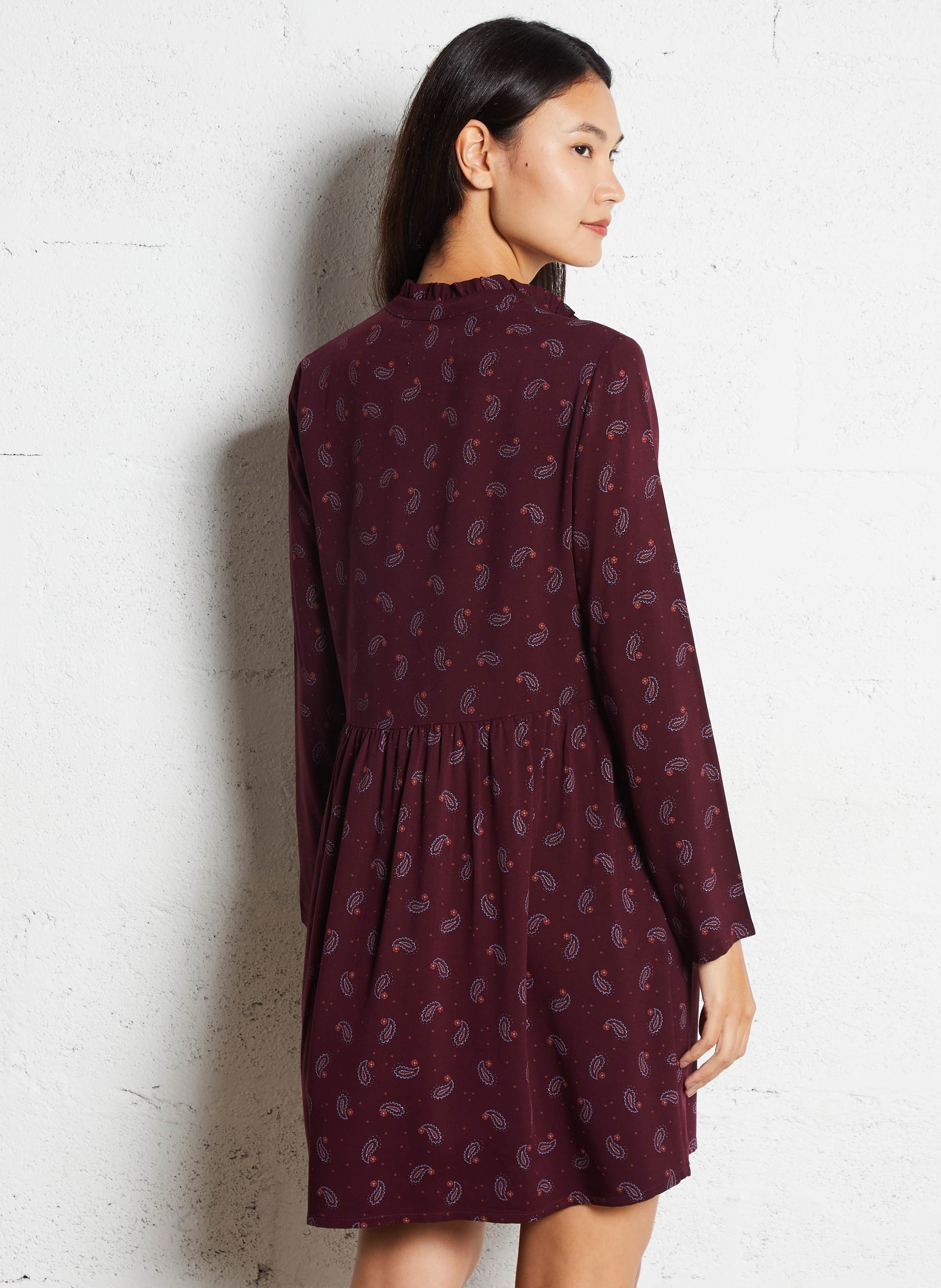 Short printed dress with Victorian collar DES PETITS HAUTS Purple