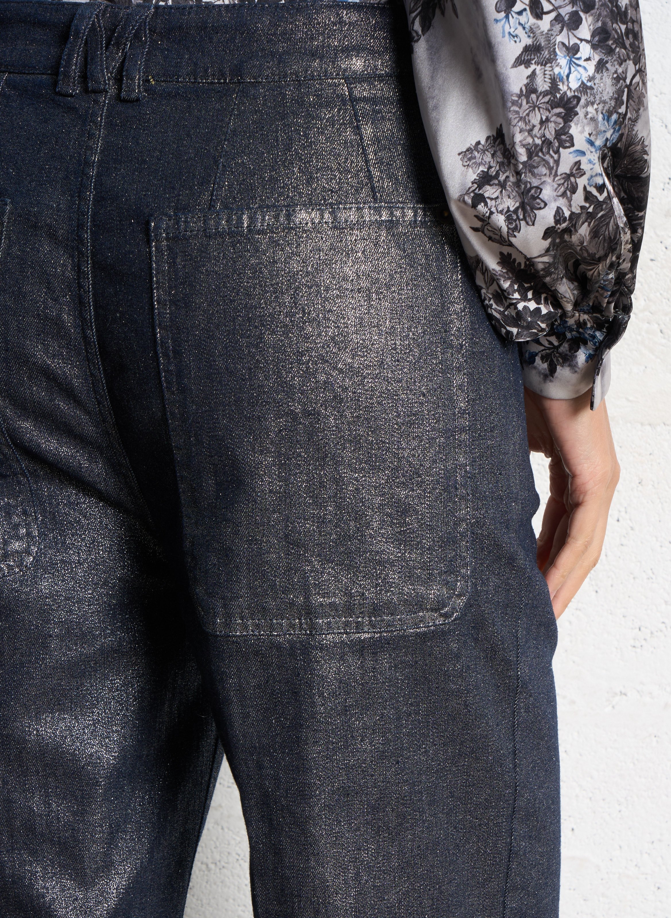 Pantalon droit à paillettes MOMONI Argent