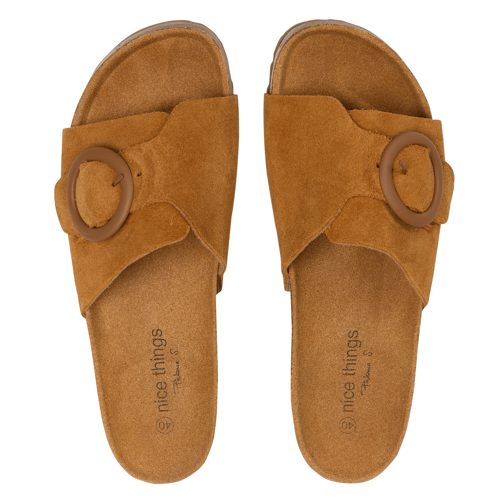 Platte, leren sandalen met gesp NICE THINGS Beige