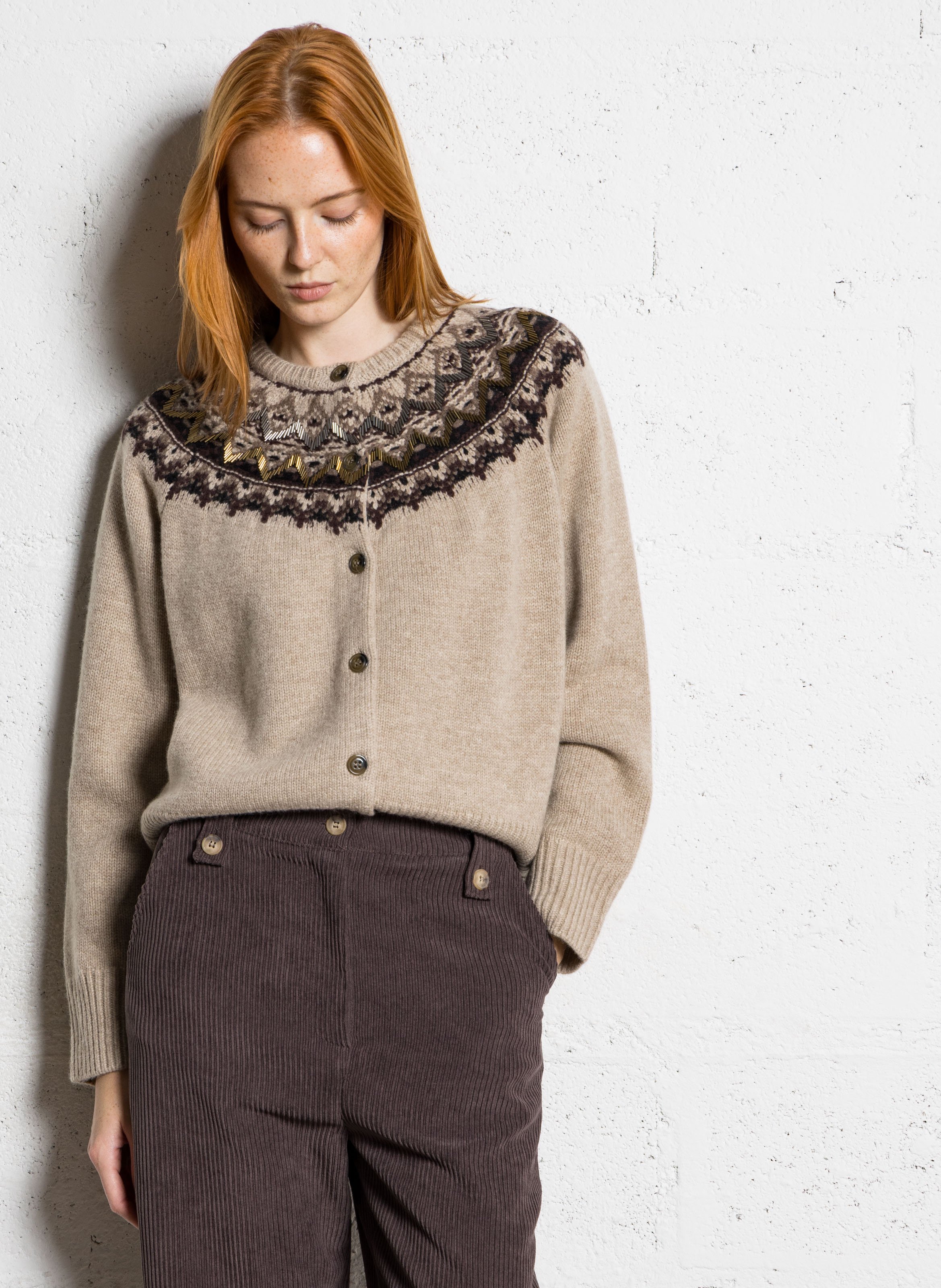 Oversize Rundhalsausschnitt Wollweste BERENICE Beige